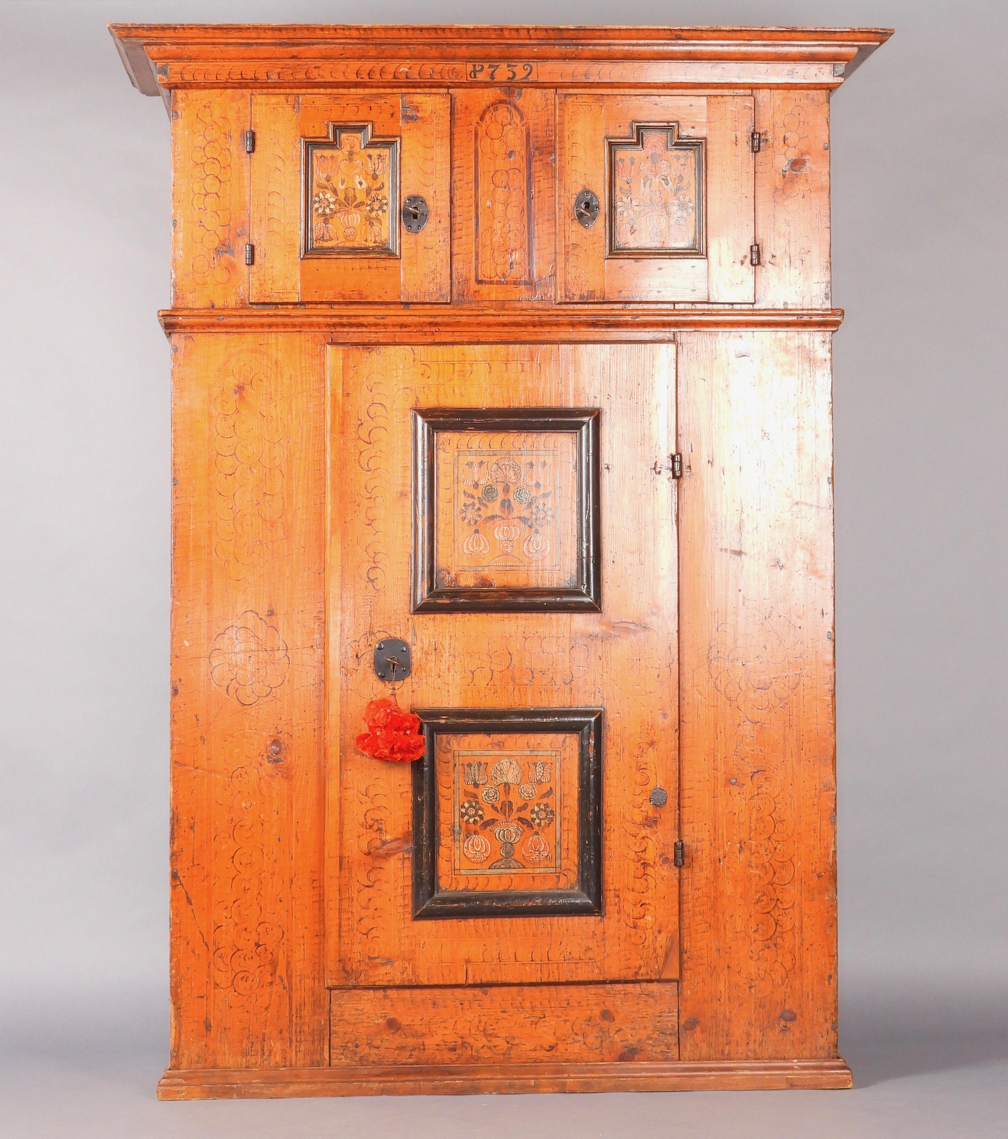 Swiss alp painted cupboard dated 1732 nice floral motif 