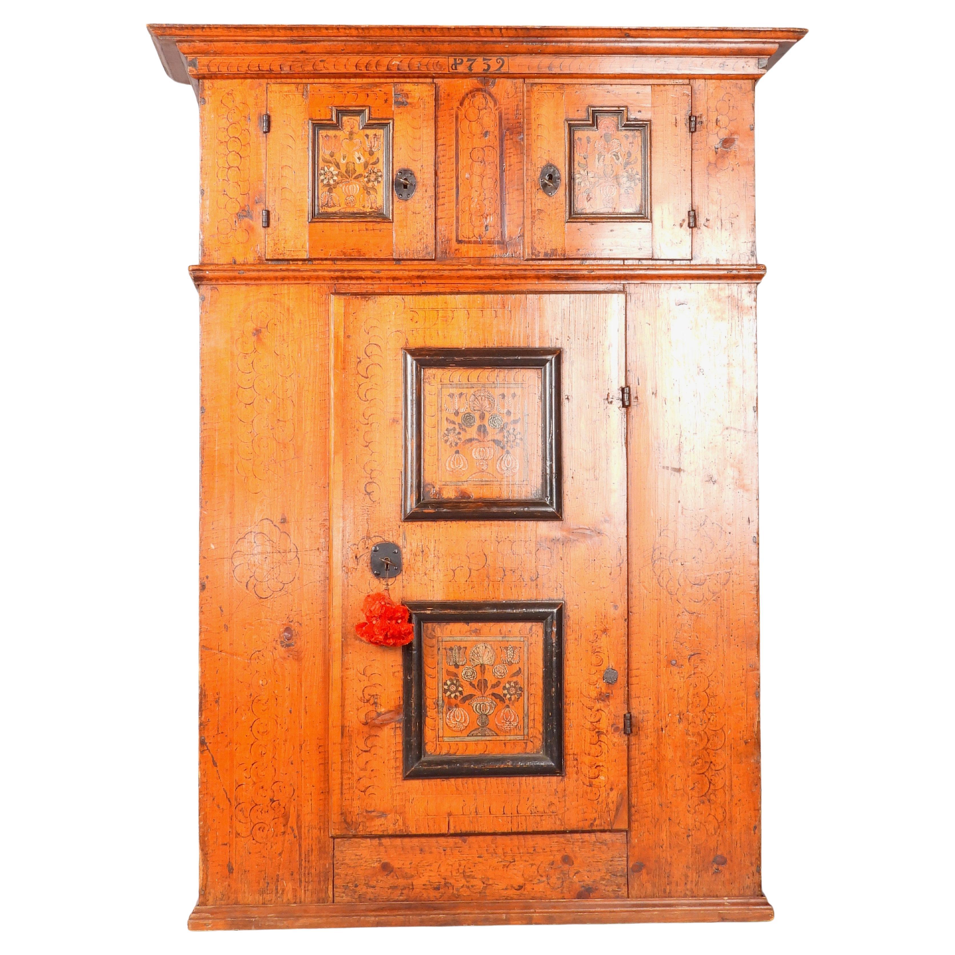 Credenza dipinta in alpeggio svizzero datata 1732