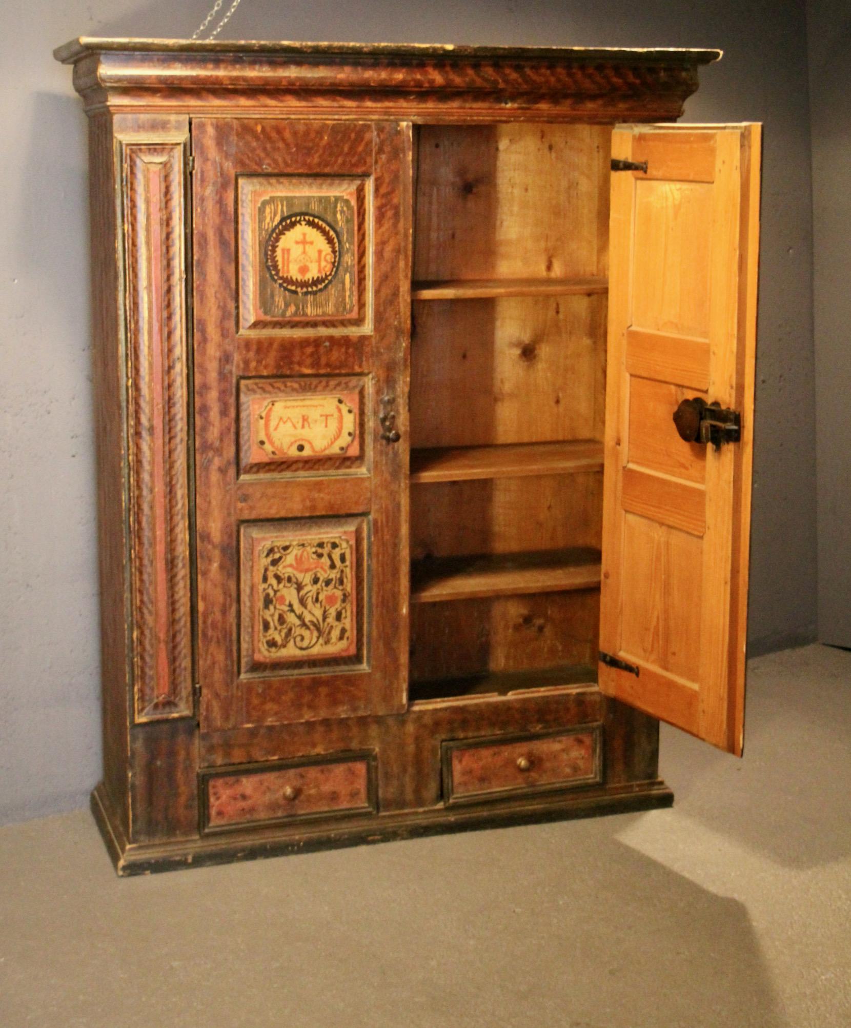 Swiss alp painted cupboard dated 1760 For Sale 9