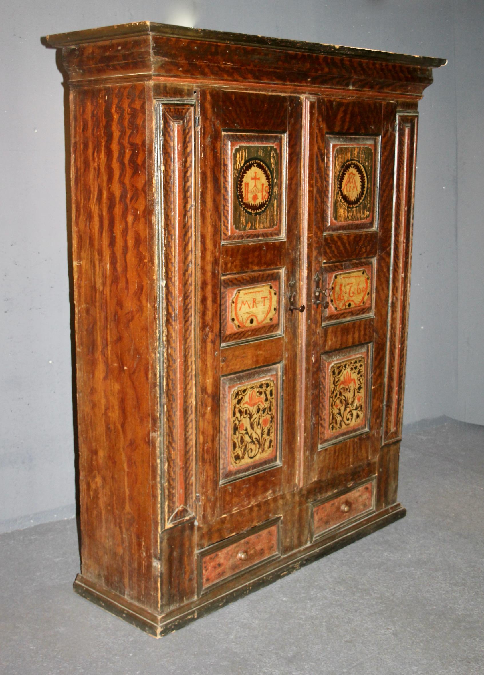 Swiss alp painted cupboard dated 1760 For Sale 11