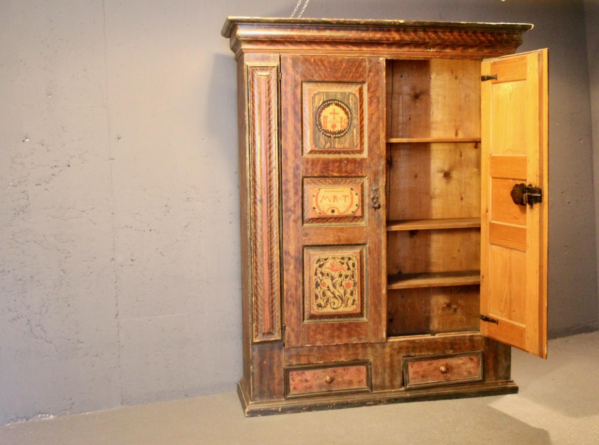 Painted Swiss alp traditional cupboard dated 1760 