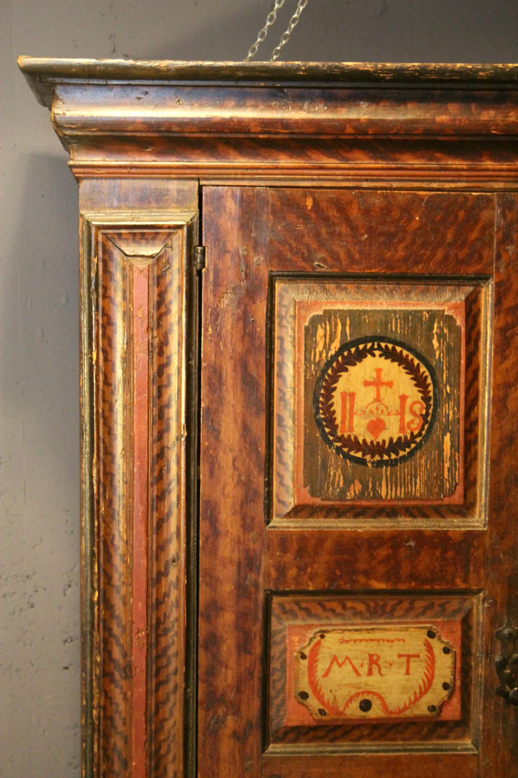 Metal Swiss alp painted cupboard dated 1760 For Sale