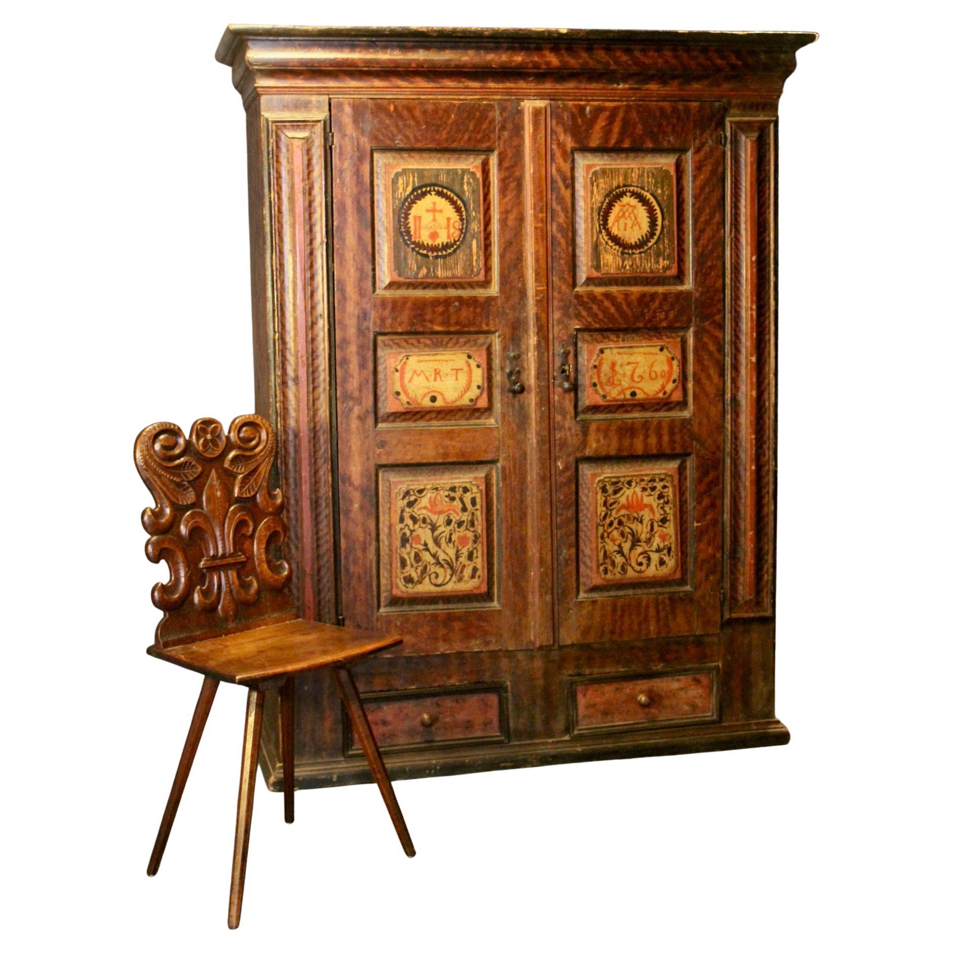 Swiss alp painted cupboard dated 1760