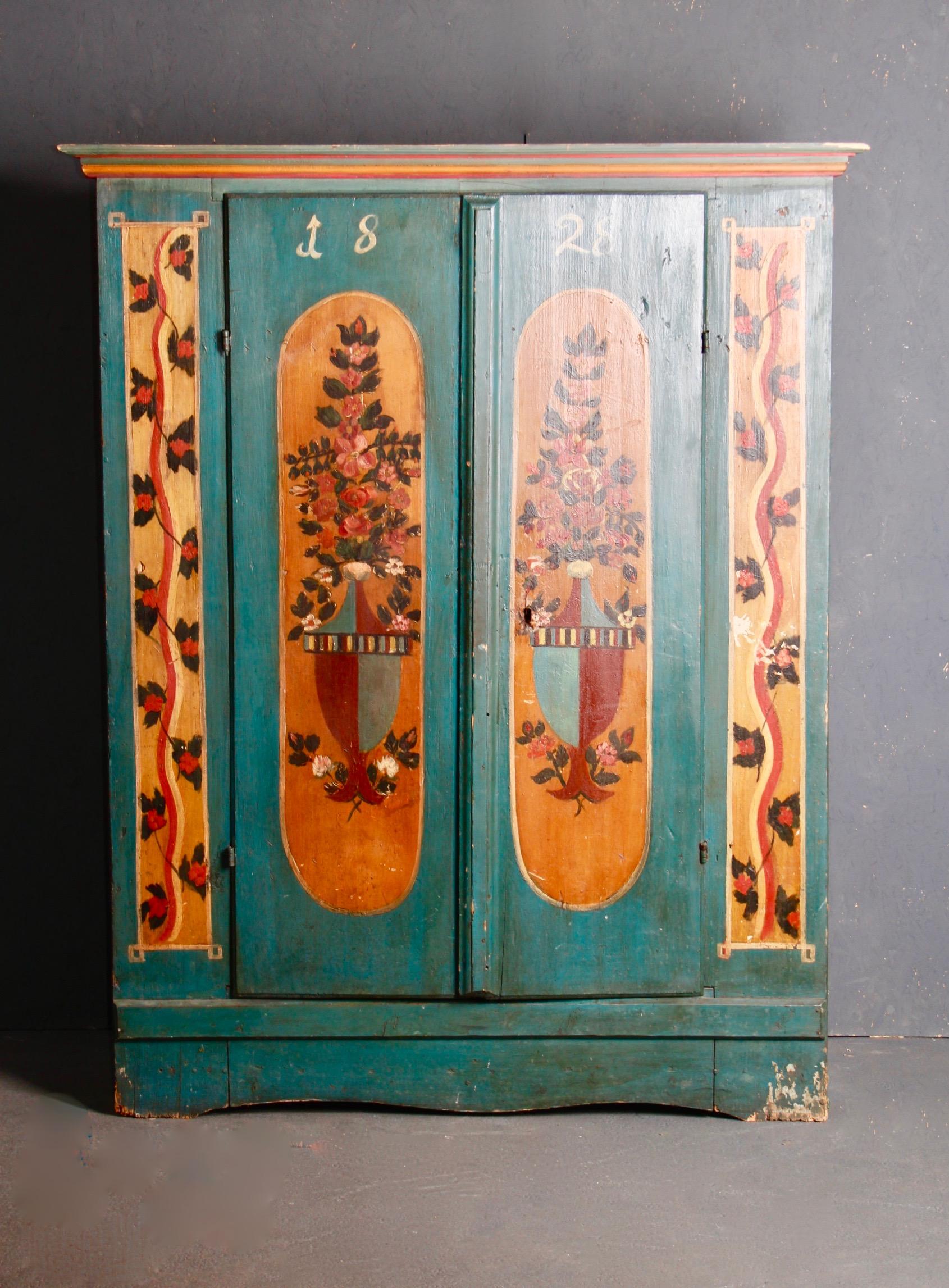 Swiss alp painted cupboard dated 1828 In Good Condition For Sale In grand Lancy, CH