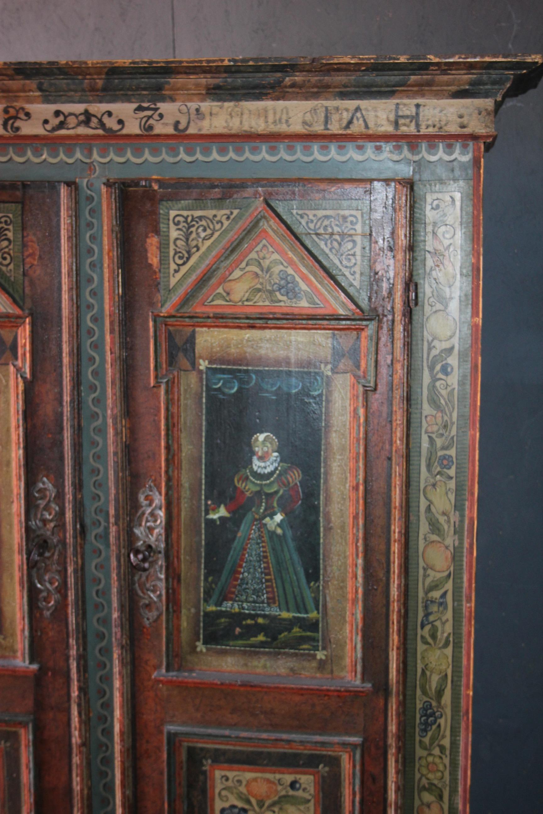 Alpes suisses peintes  Armoire de mariage datée de 1779 en vente 3