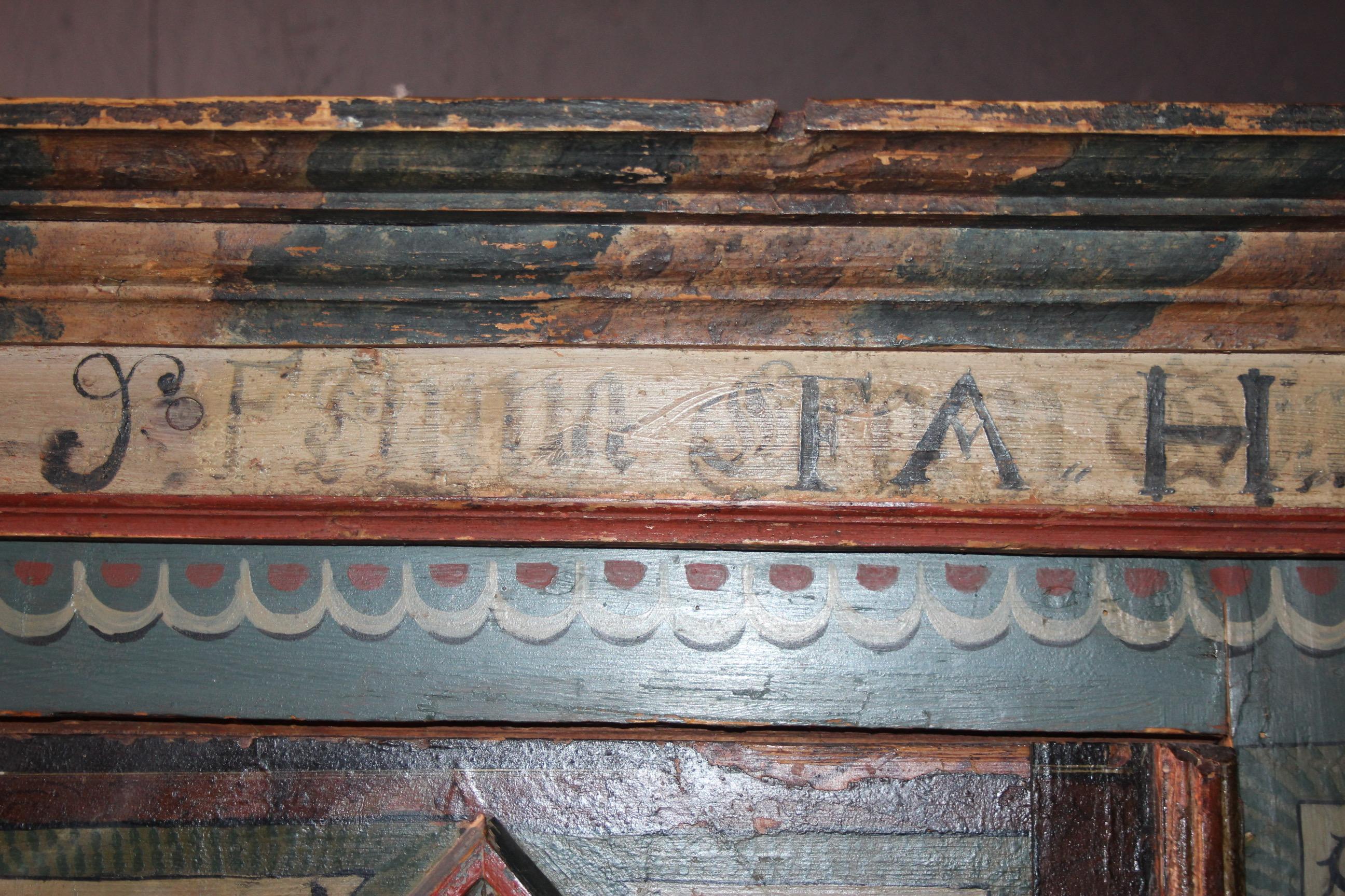 Alpes suisses peintes  Armoire de mariage datée de 1779 en vente 1