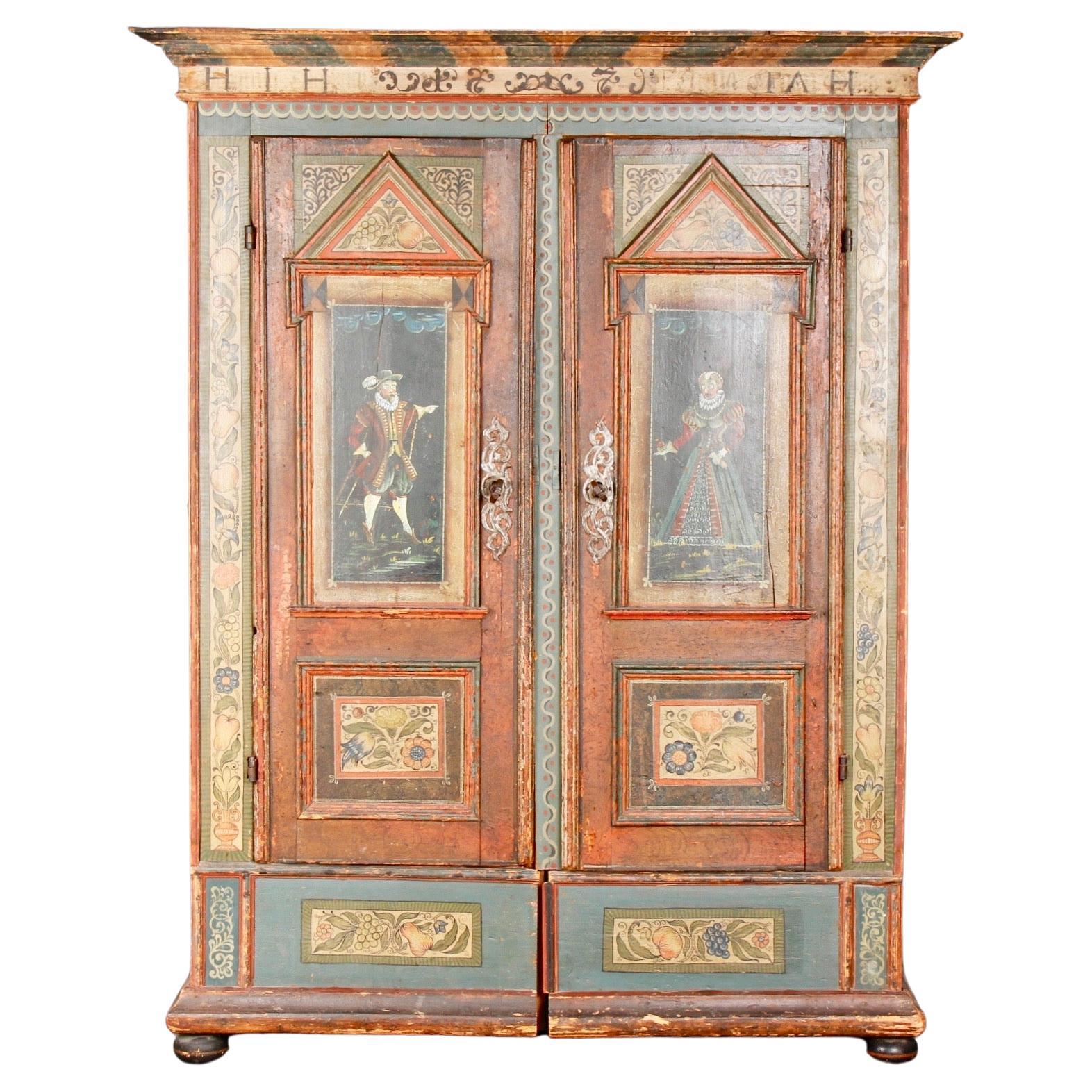 Swiss alp painted  marriage cupboard dated 1779