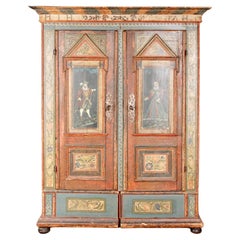 Antique Swiss alp painted  marriage cupboard dated 1779