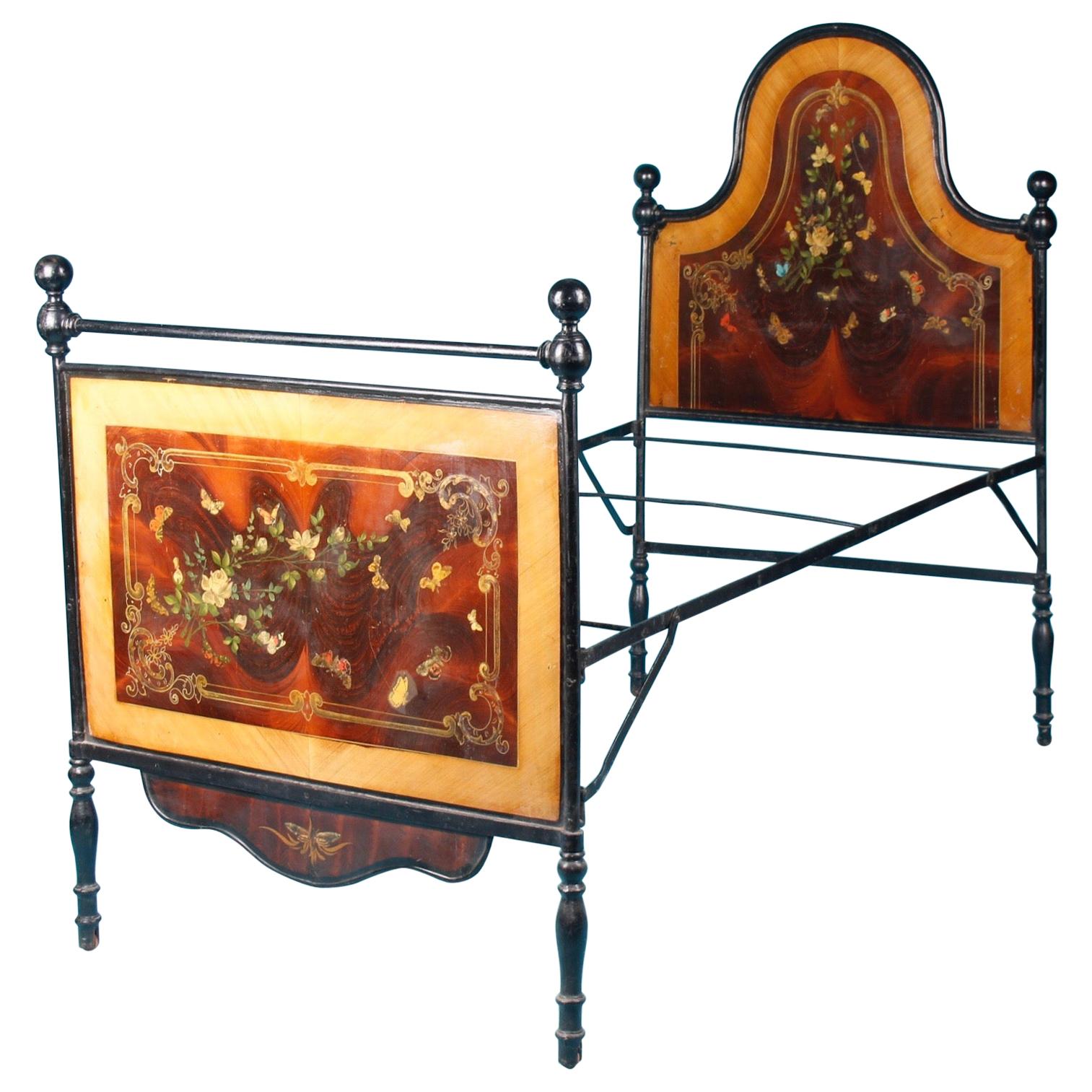 Vintage Folk Art Painted bed from Germany For Sale at 1stDibs
