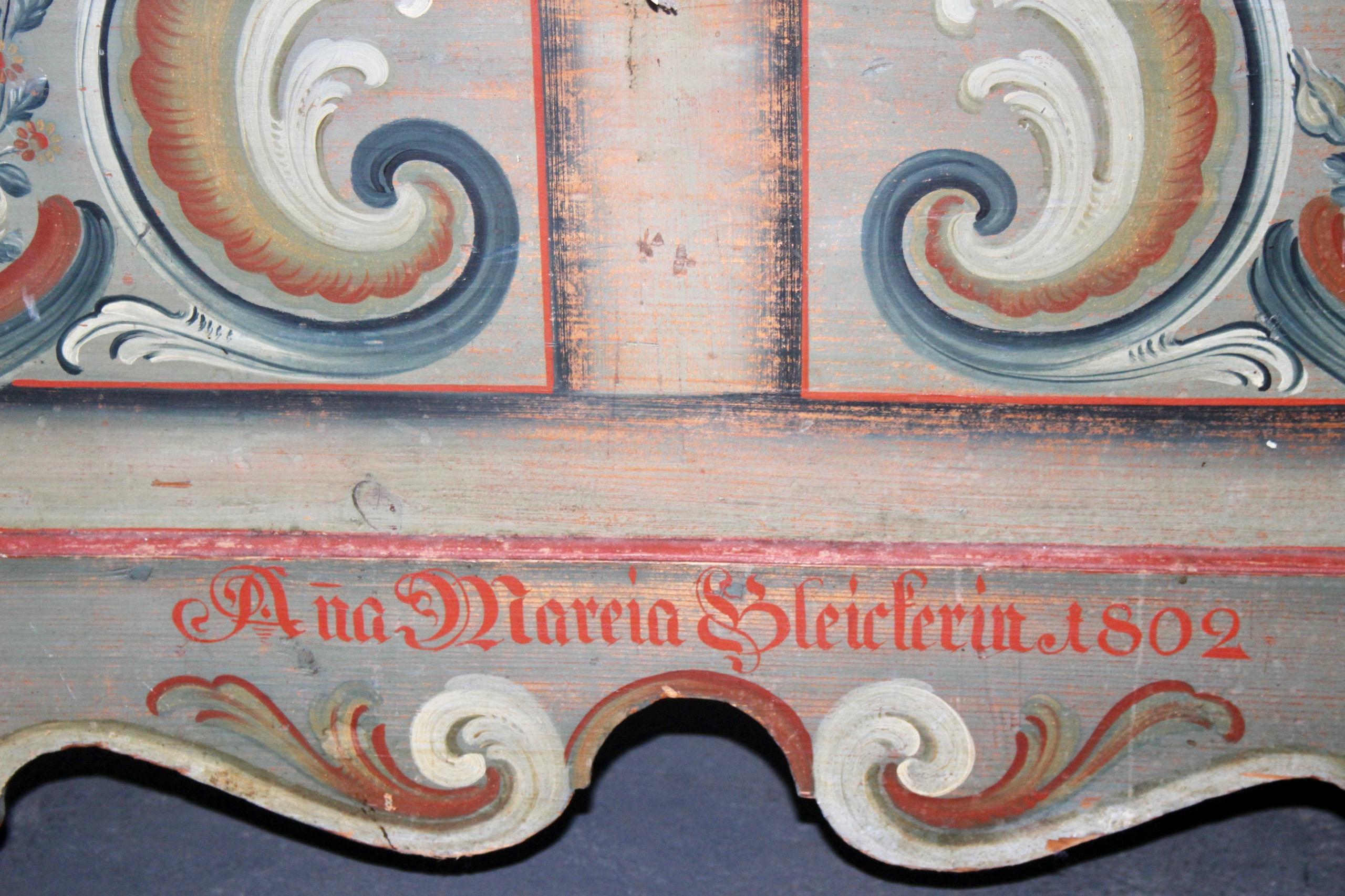 Bemalte Schweizer Truhe von 1808 (Holz) im Angebot