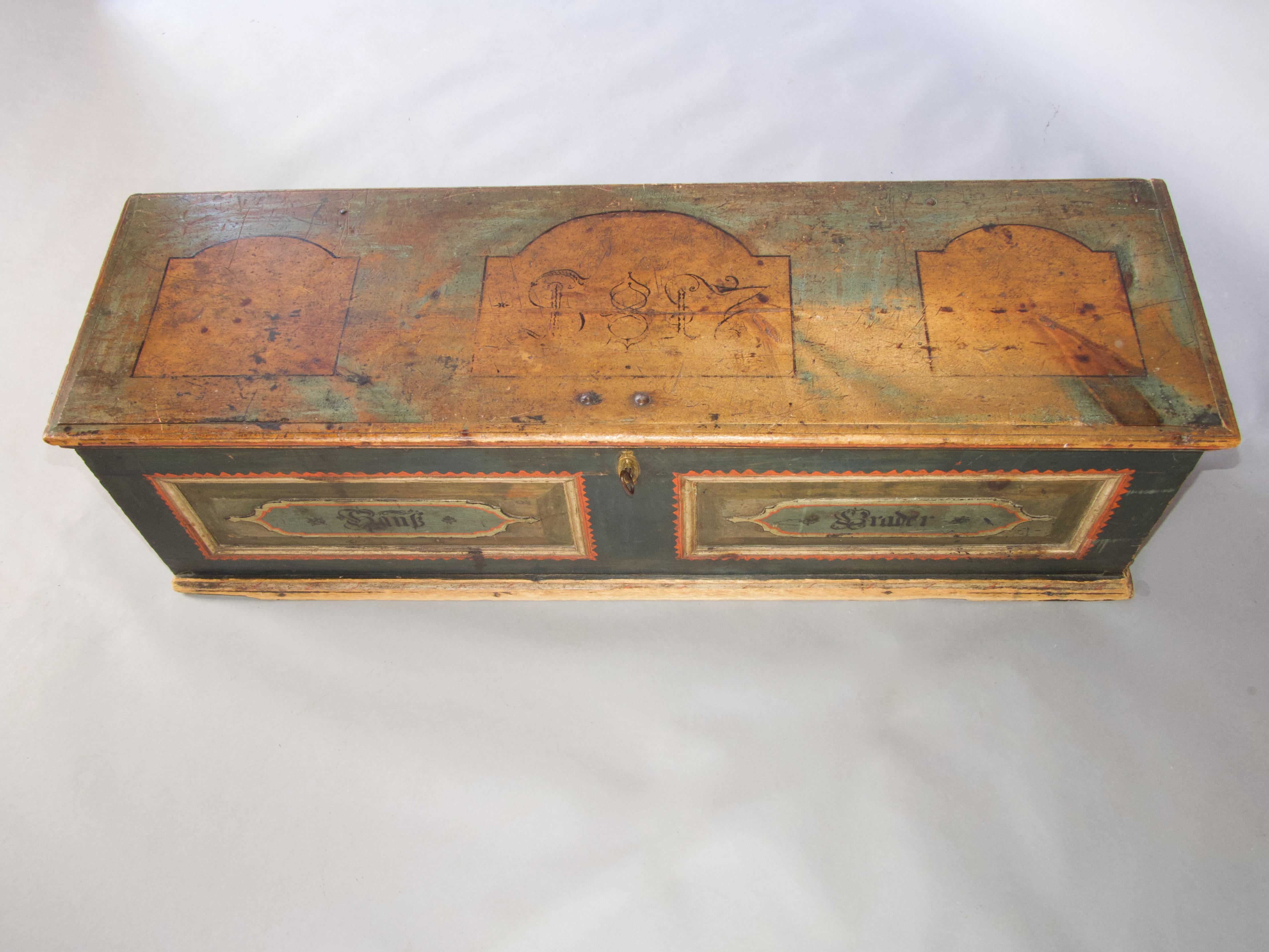 Swiss alp painted dated 1817 on the top trunk