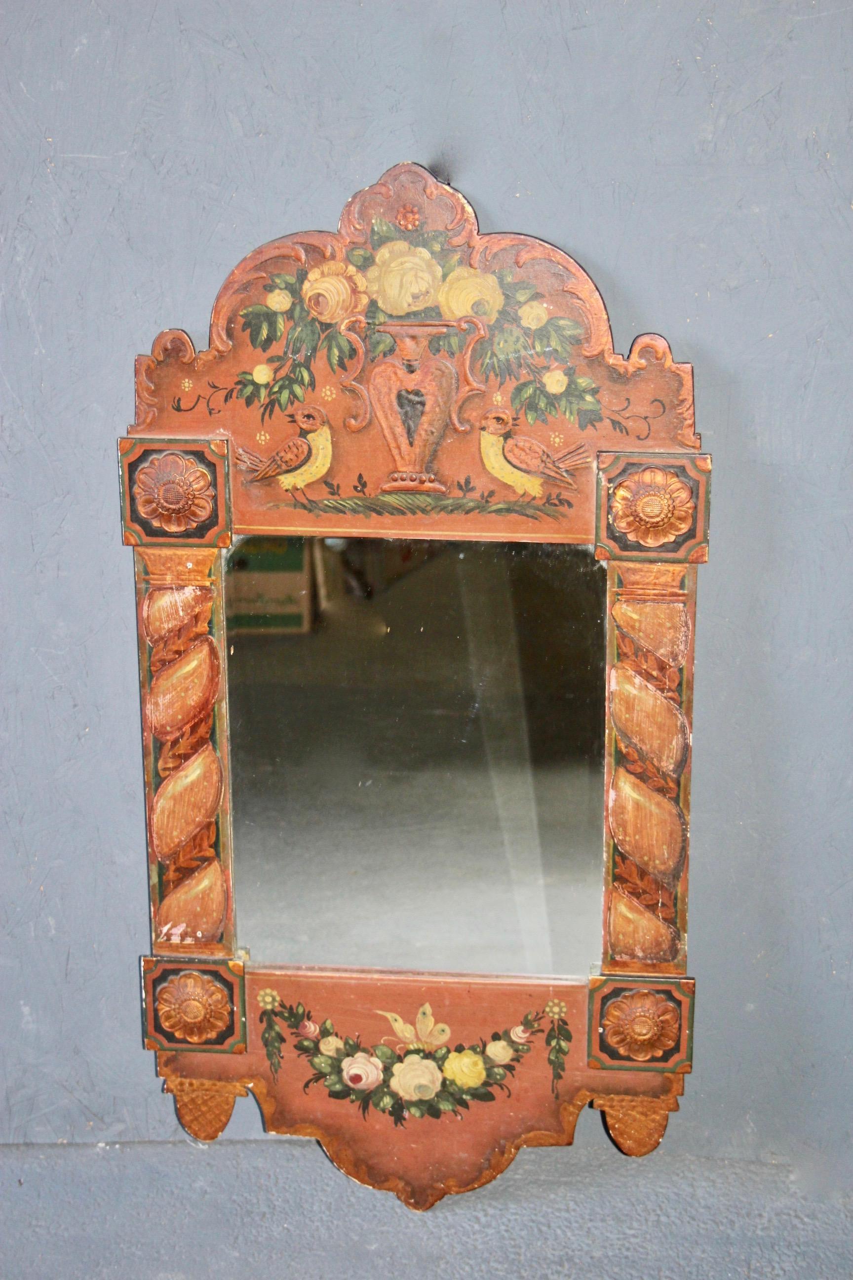 Swiss alp painted wall mirror In Good Condition For Sale In grand Lancy, CH