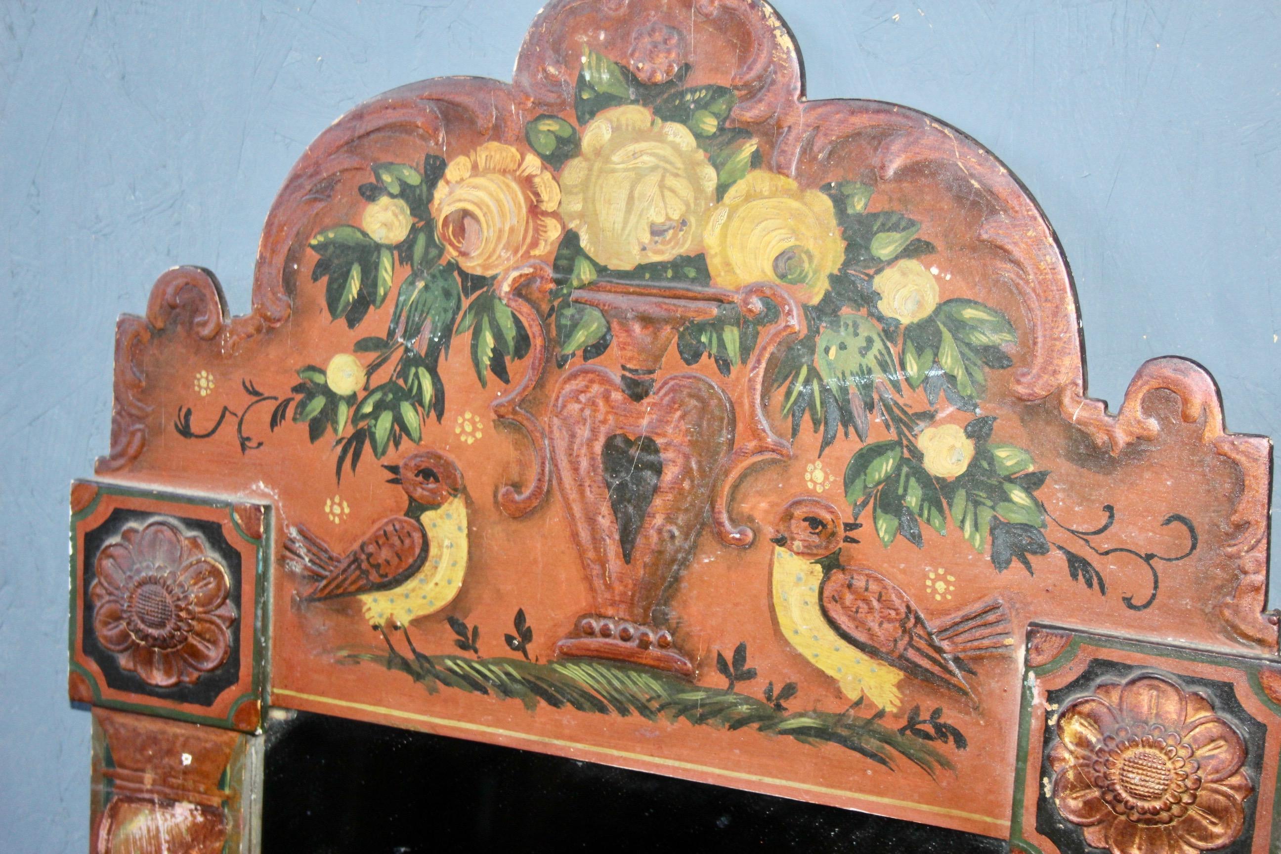 Mid-19th Century Swiss alp painted wall mirror For Sale