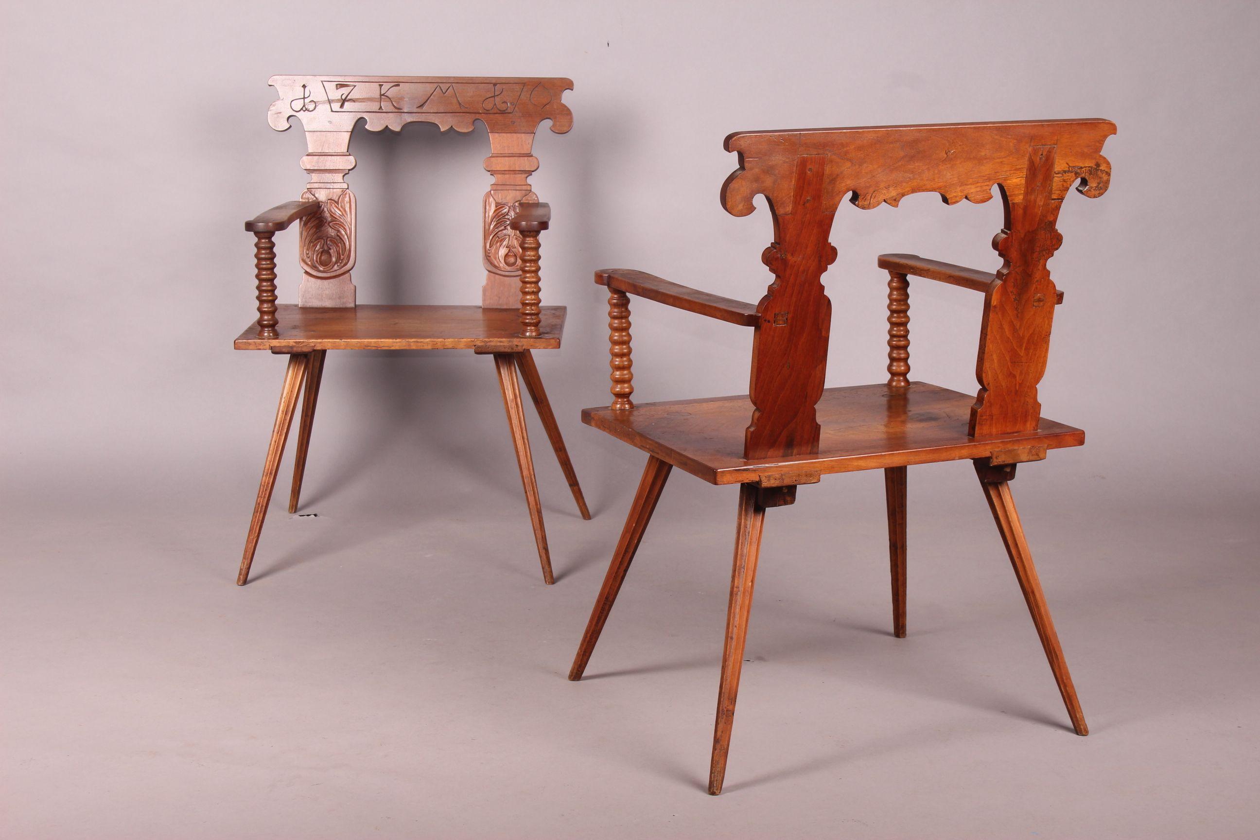 19th Century Swiss Alp Pair of, folk art , Armchairs