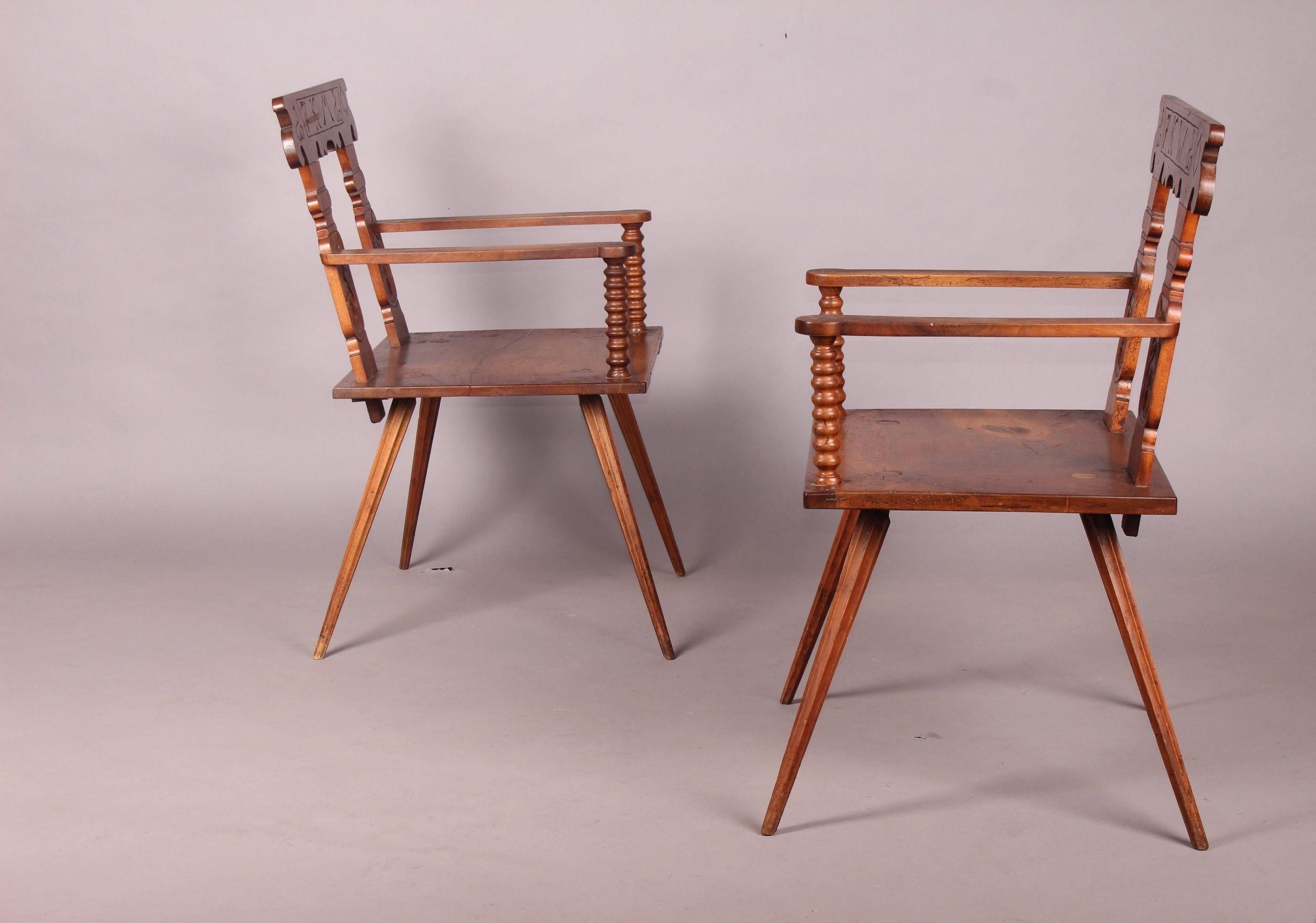 Swiss Alp Pair of, folk art , Armchairs 2