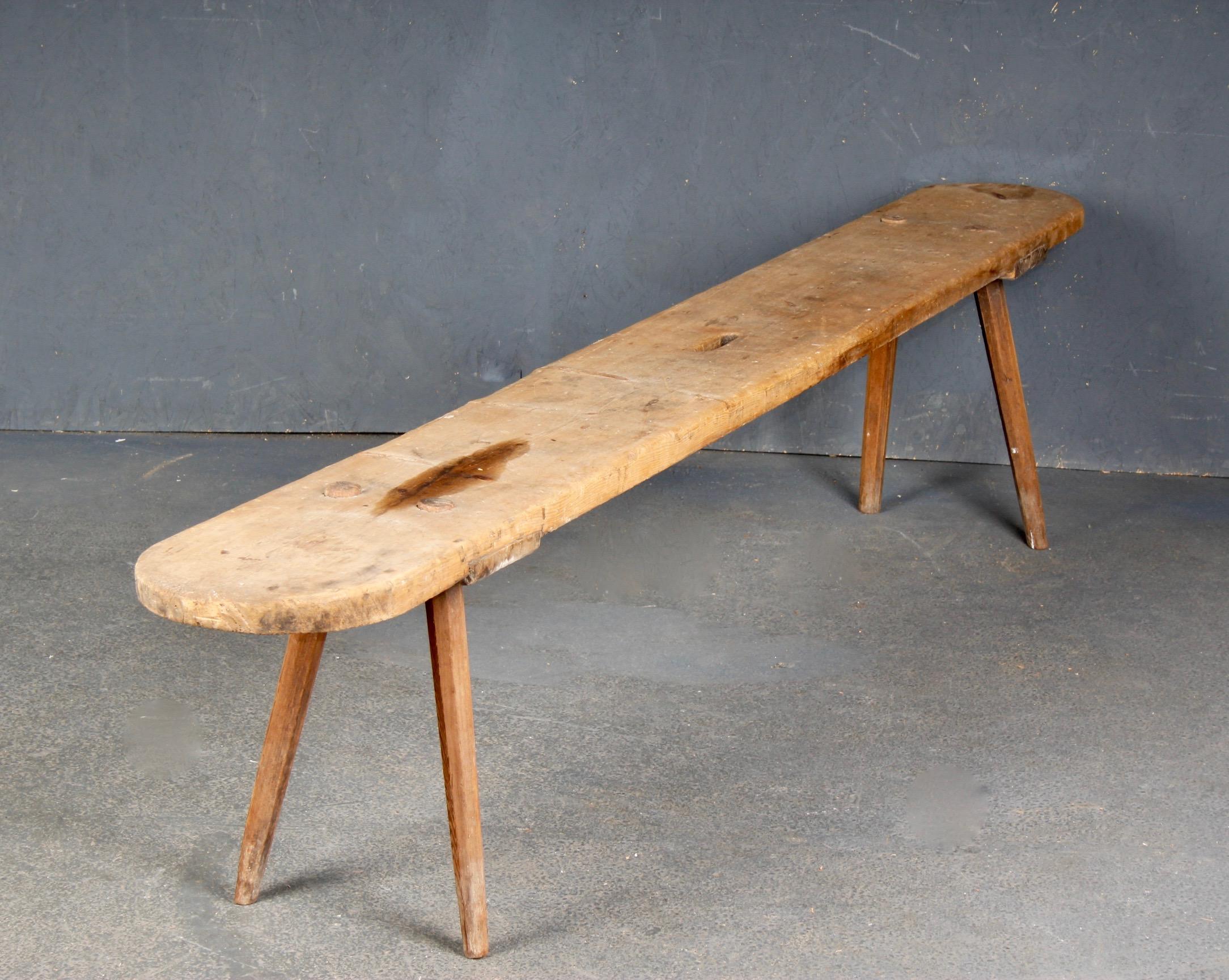 Early 20th Century Swiss alp pine bench For Sale