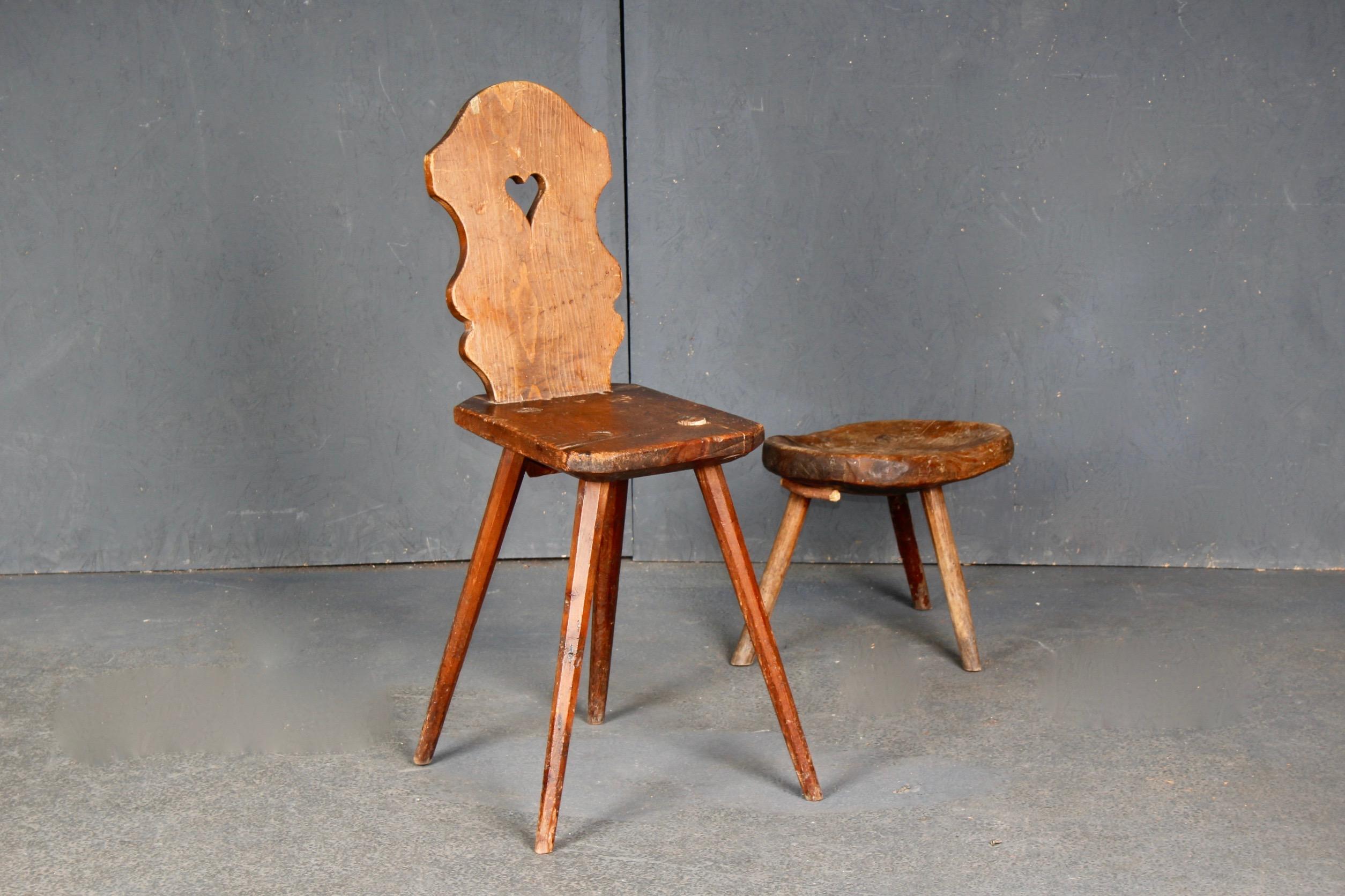 Late 19th Century Swiss alp pine stool For Sale
