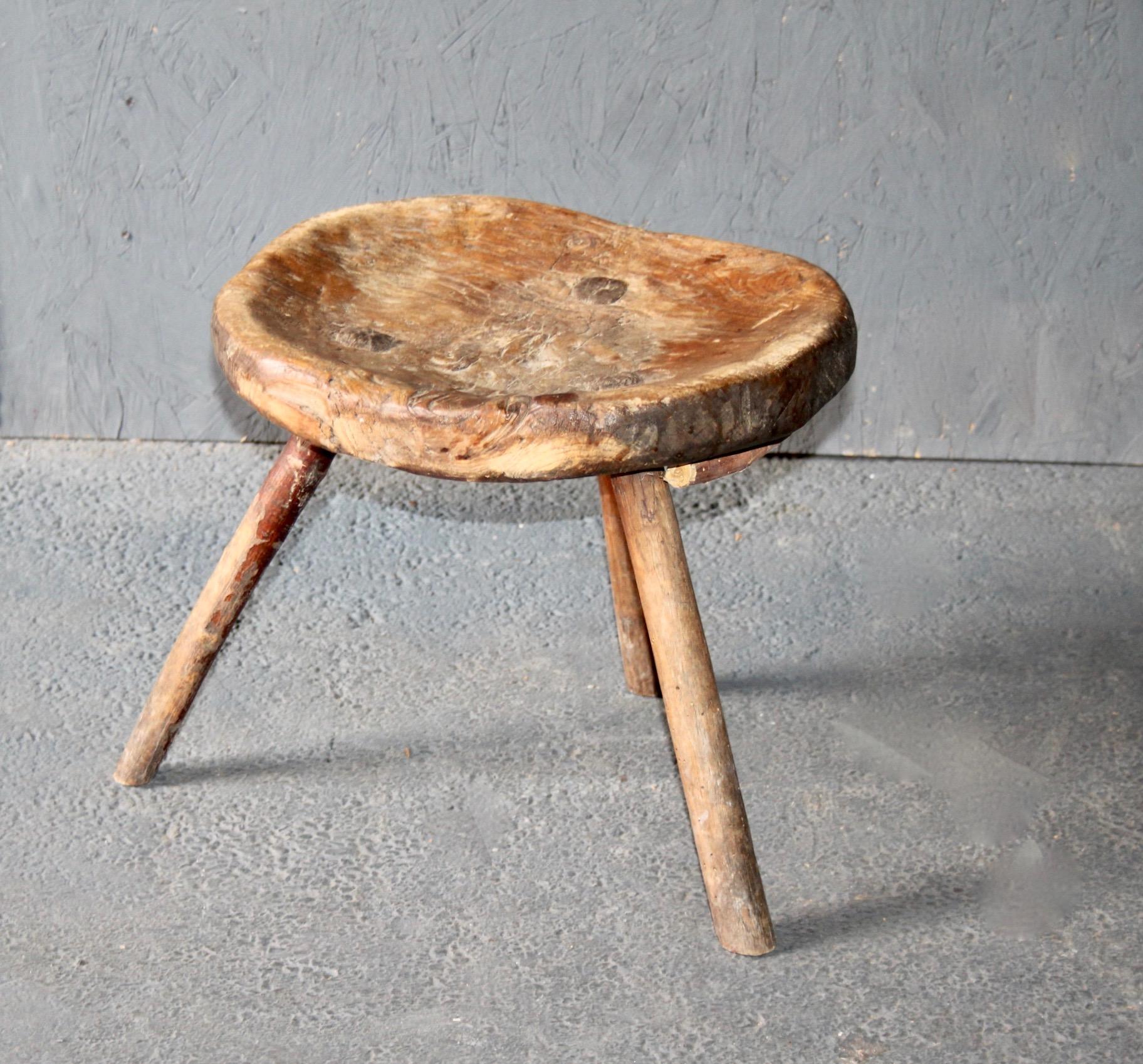 Wood Swiss alp pine stool For Sale