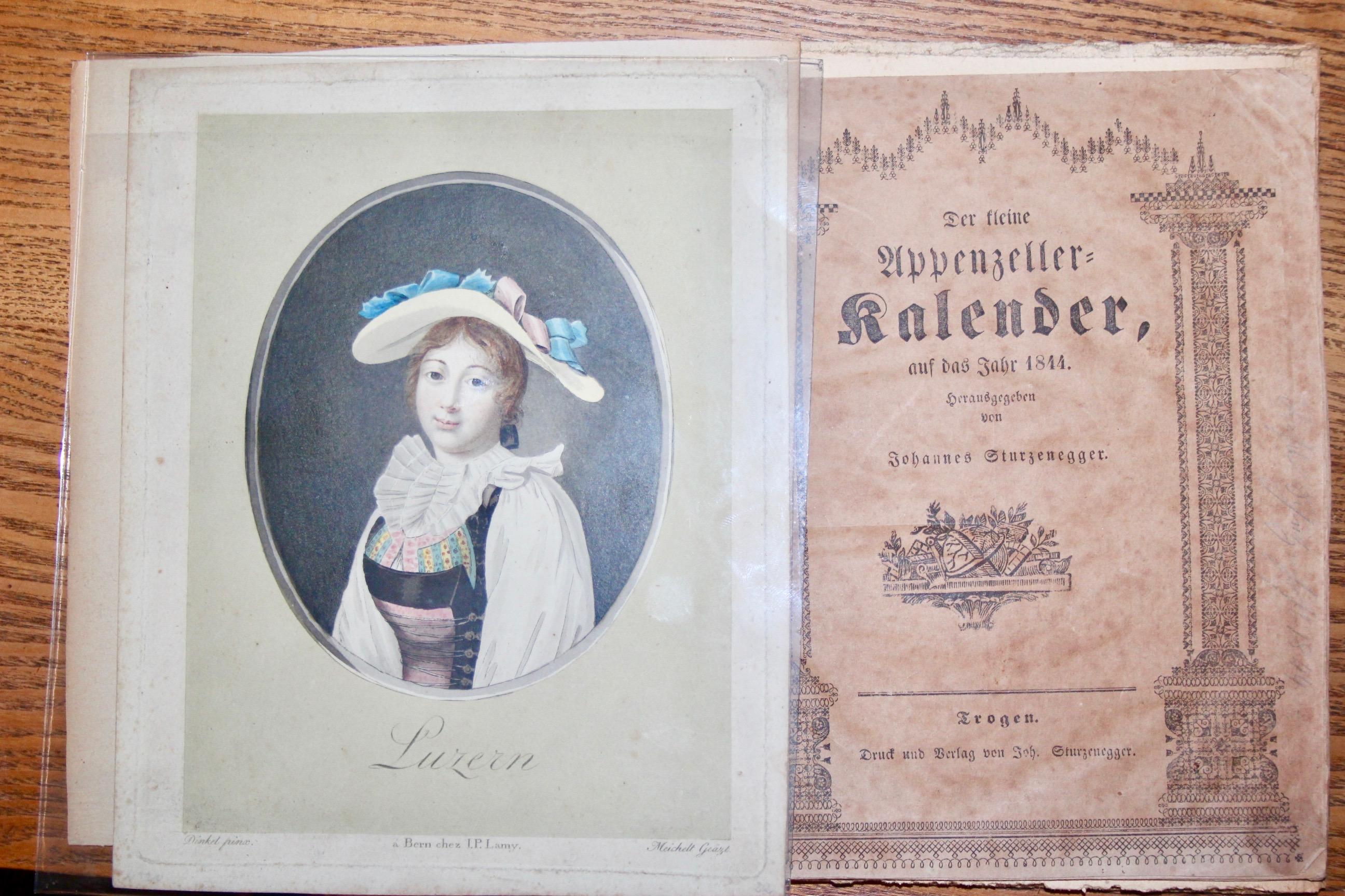 Swiss alp print of a women from Luzern region in a nice frame  In Good Condition For Sale In grand Lancy, CH