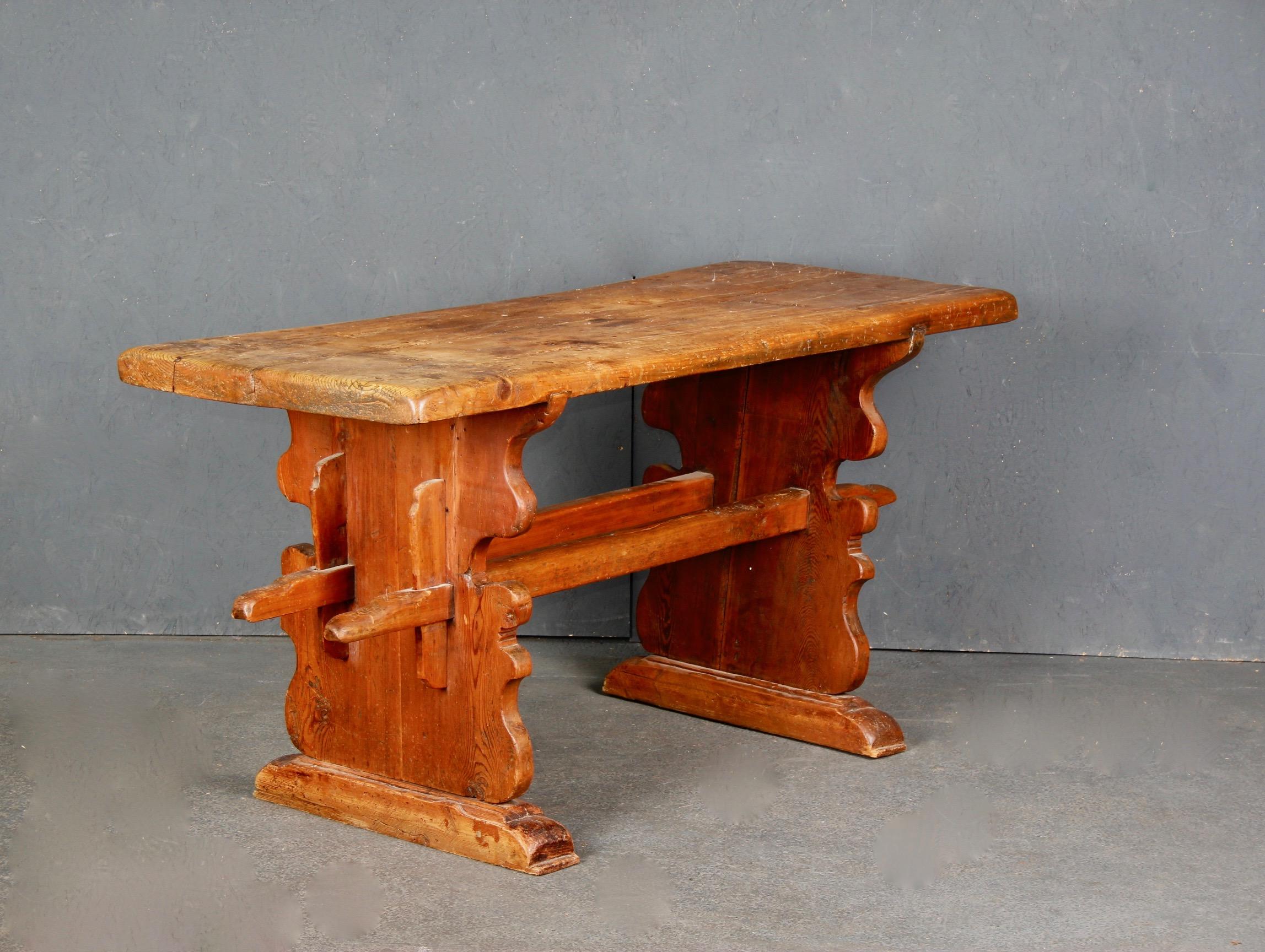 Wood Swiss Alp Table Console For Sale