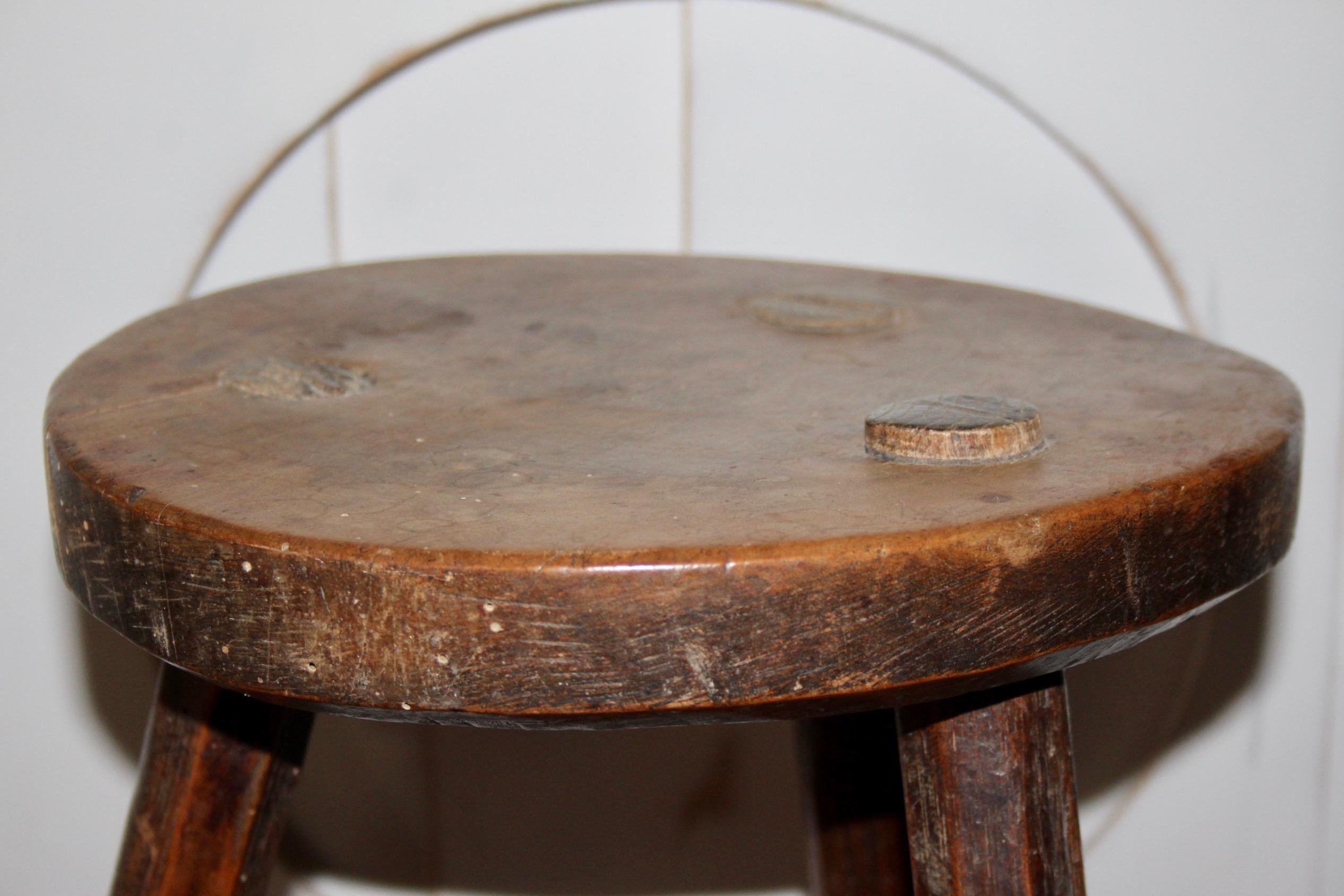 Wood Swiss alp tripode stool For Sale