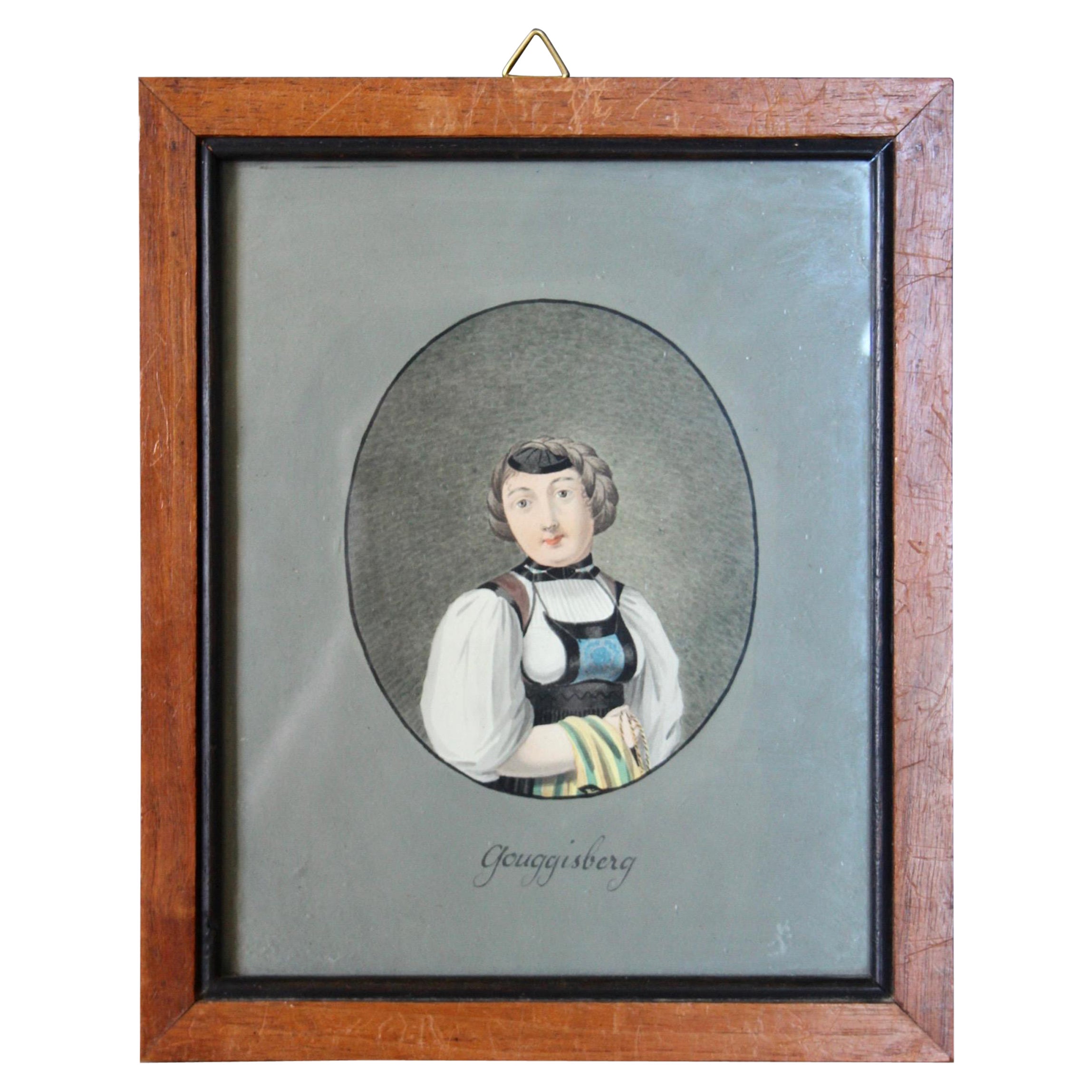 Aquarelle d'alpin suisse des femmes de Gouggisberg de la région de Berne