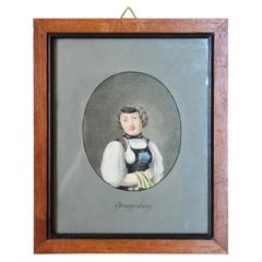 Swiss alp watercolor women of Gouggisberg from Bern region