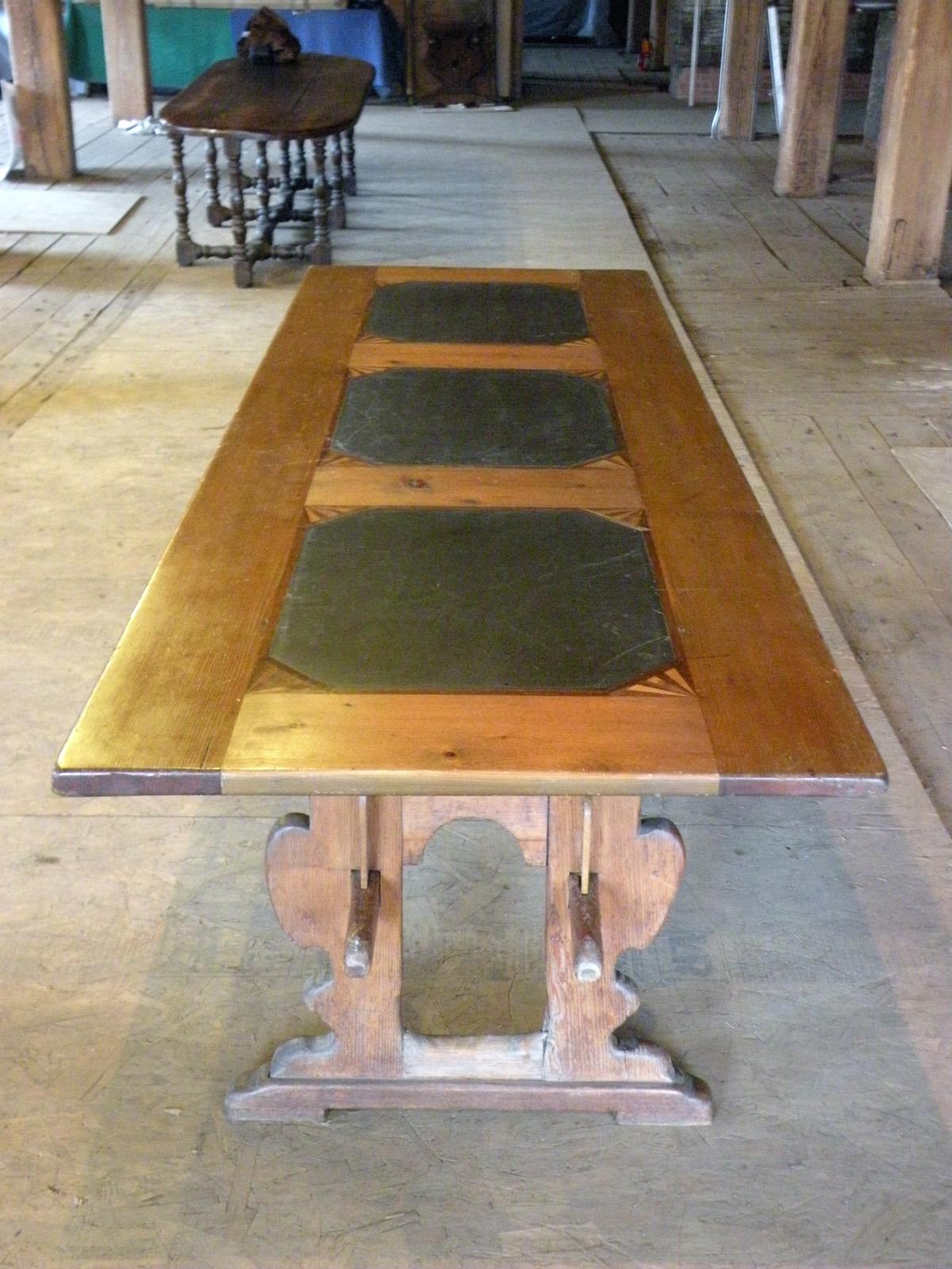 Baroque Swiss / Alpine 18th Century Rustic, Long Pine and Slate Inset Dining Table