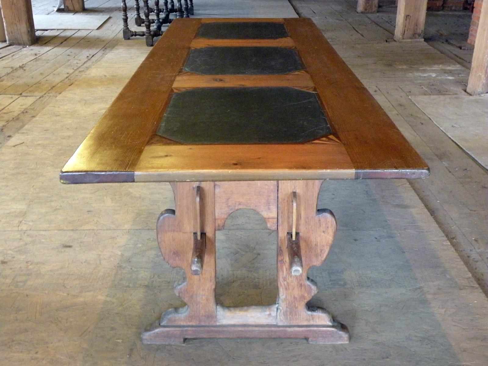 Inlay Swiss / Alpine 18th Century Rustic, Long Pine and Slate Inset Dining Table