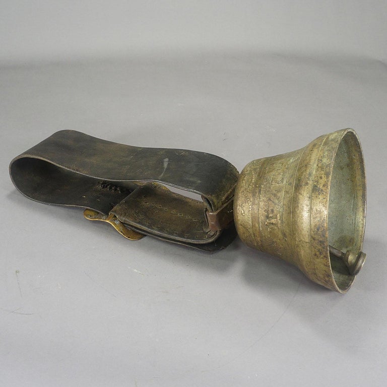 Swiss Alpine Cow Bell with Leather Strap, Antique, ca. 1900 at 1stDibs