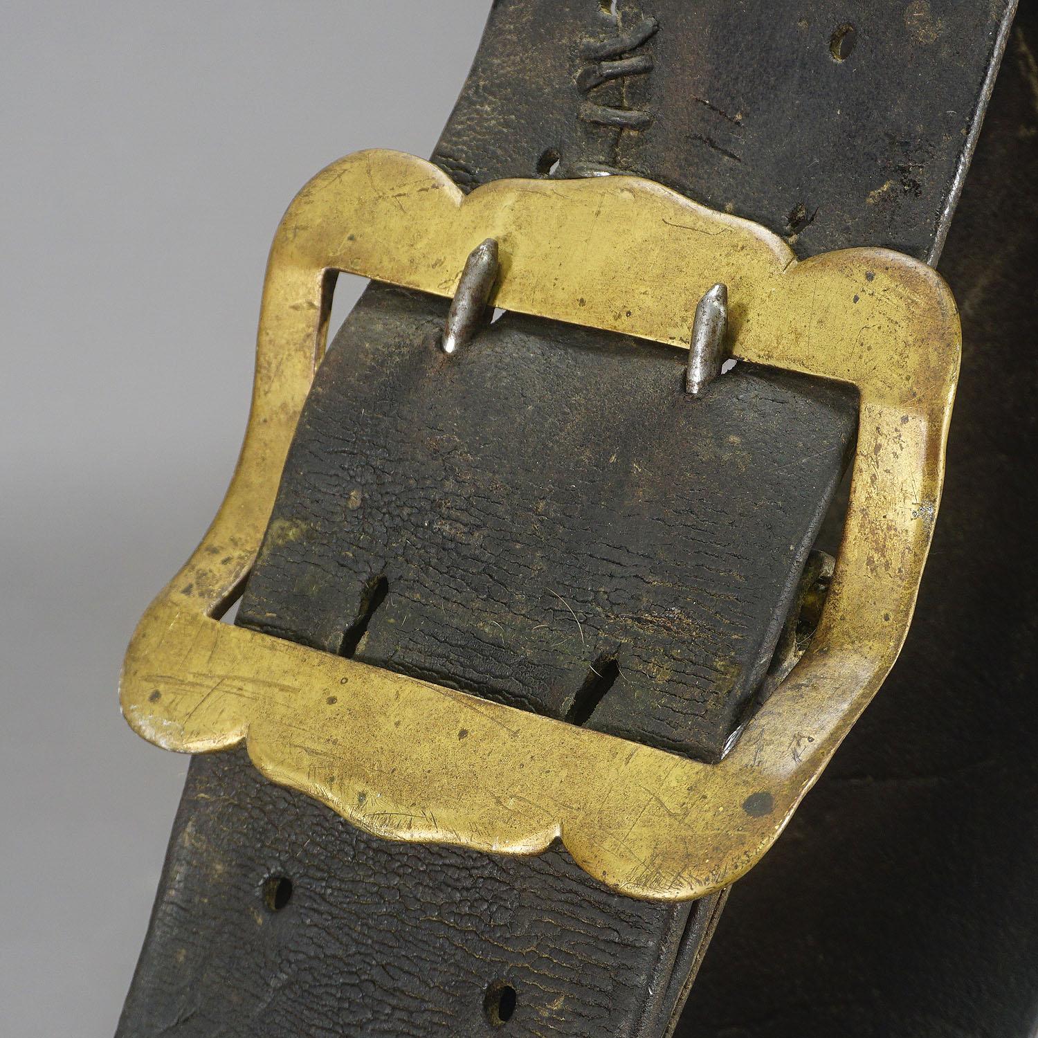 Black Forest Swiss Alpine Cow Bell with Leather Strap, Antique, ca. 1900