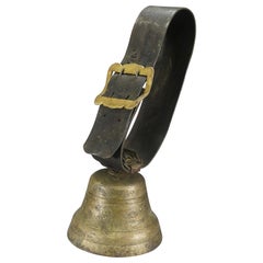 Swiss Alpine Cow Bell with Leather Strap, Antique, ca. 1900