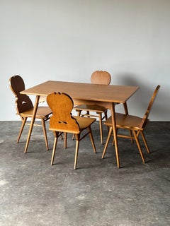 Swiss Alpine Stabelle Oak Dining Set, Mid-Century — Set of 5