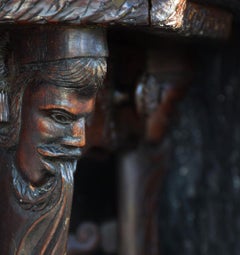 Swiss Alps Folk Art Unique Carved 19th Century Wooden Table