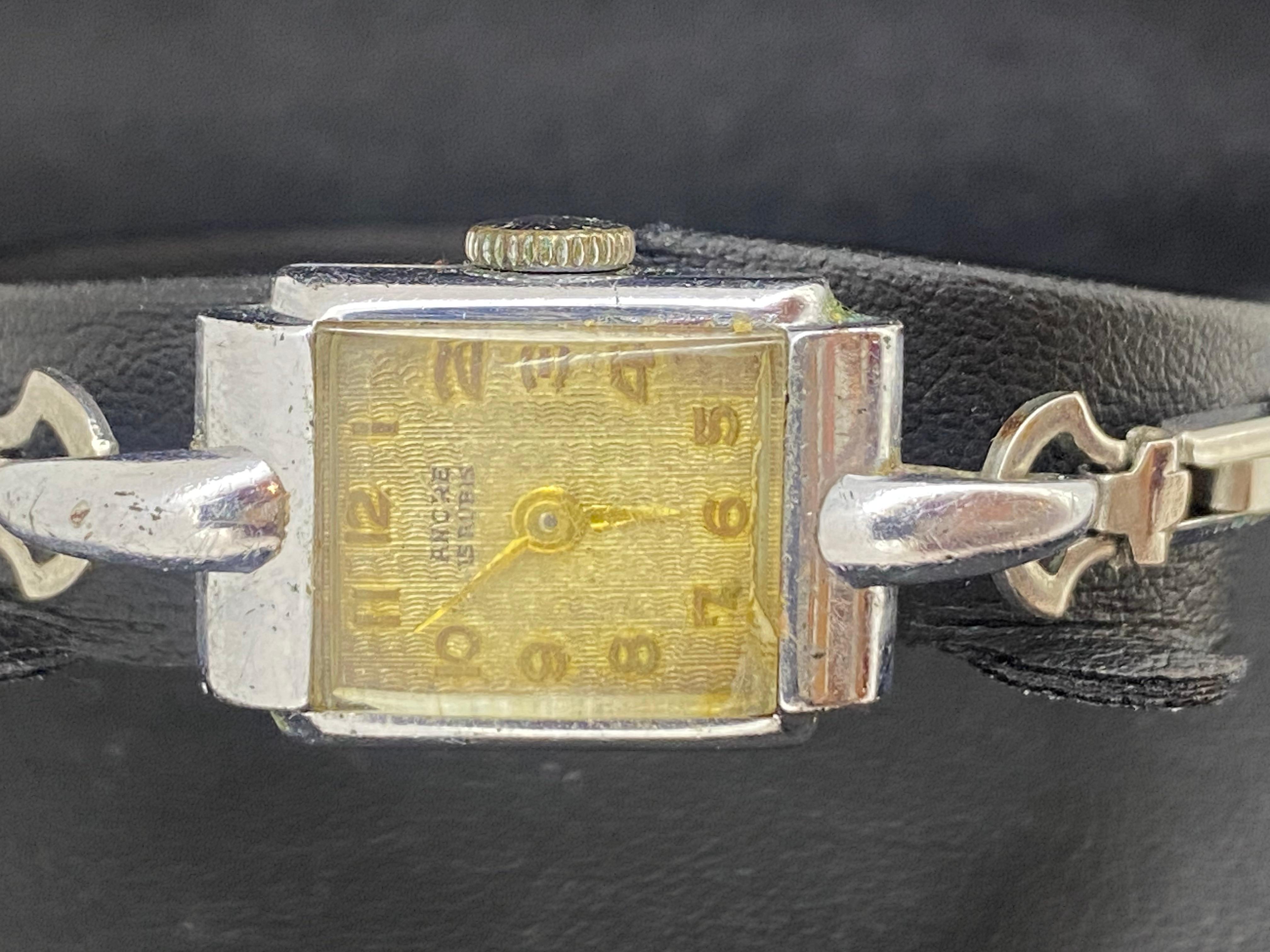 Swiss Ancre 15 Rubis Manual Rectangle Retro c1950's Ladies' Cocktail Watch For Sale 1