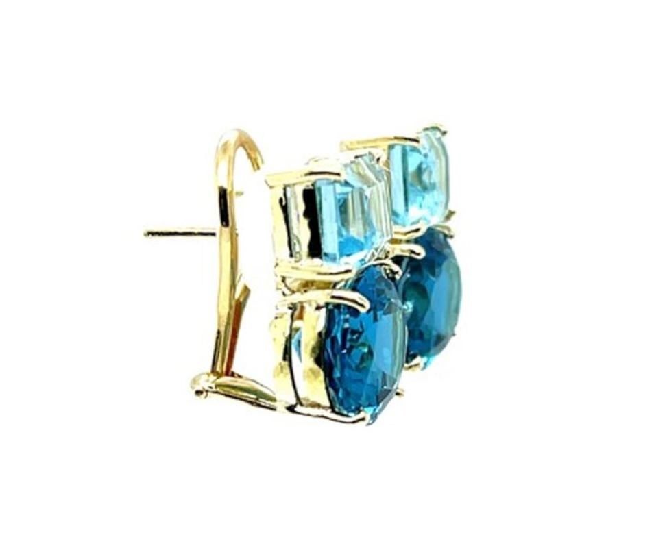 Emerald Cut Swiss and Sky Blue Topaz Earrings in 18k Yellow Gold with French Clips