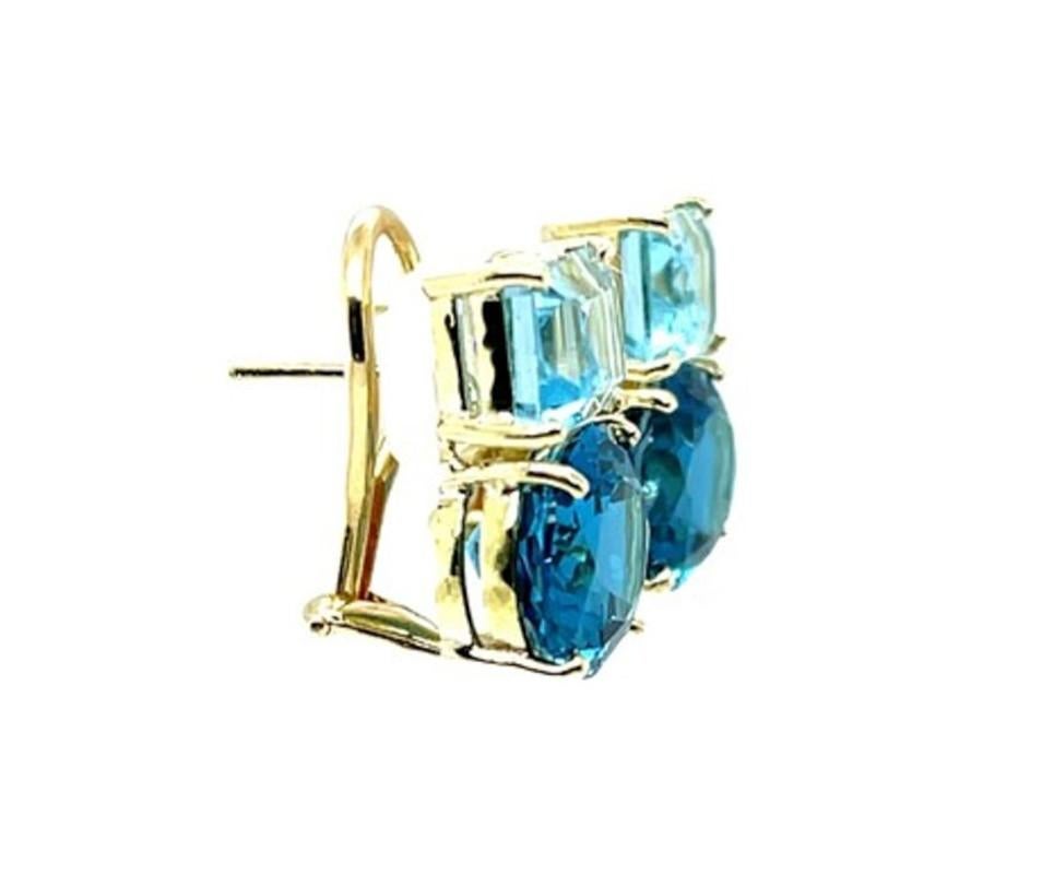 Schweizer und himmelblauer Topas-Ohrringe aus 18 Karat Gelbgold mit französischen Clips (Smaragdschliff)