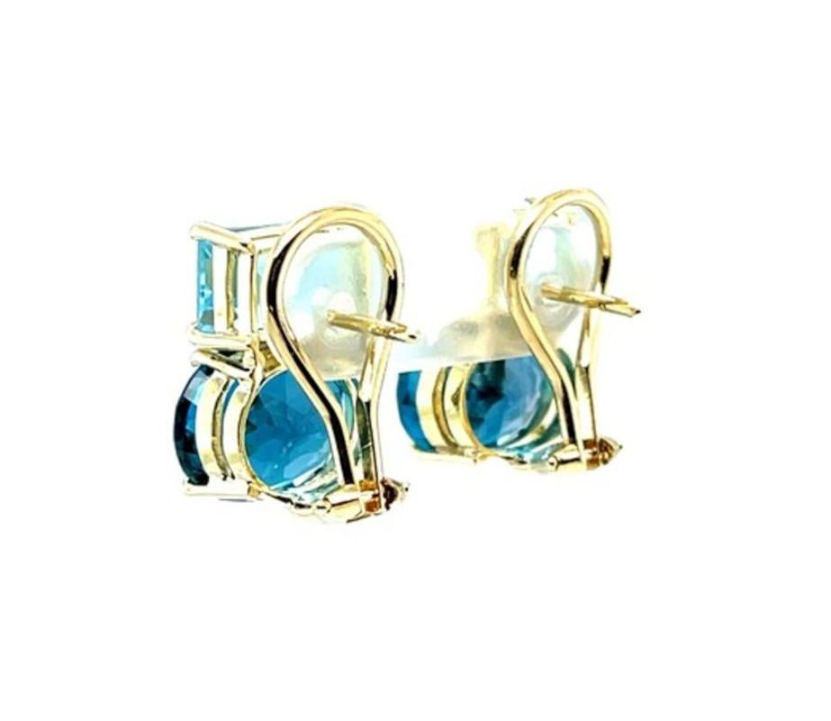 Swiss and Sky Blue Topaz Earrings in 18k Yellow Gold with French Clips In New Condition In Los Angeles, CA