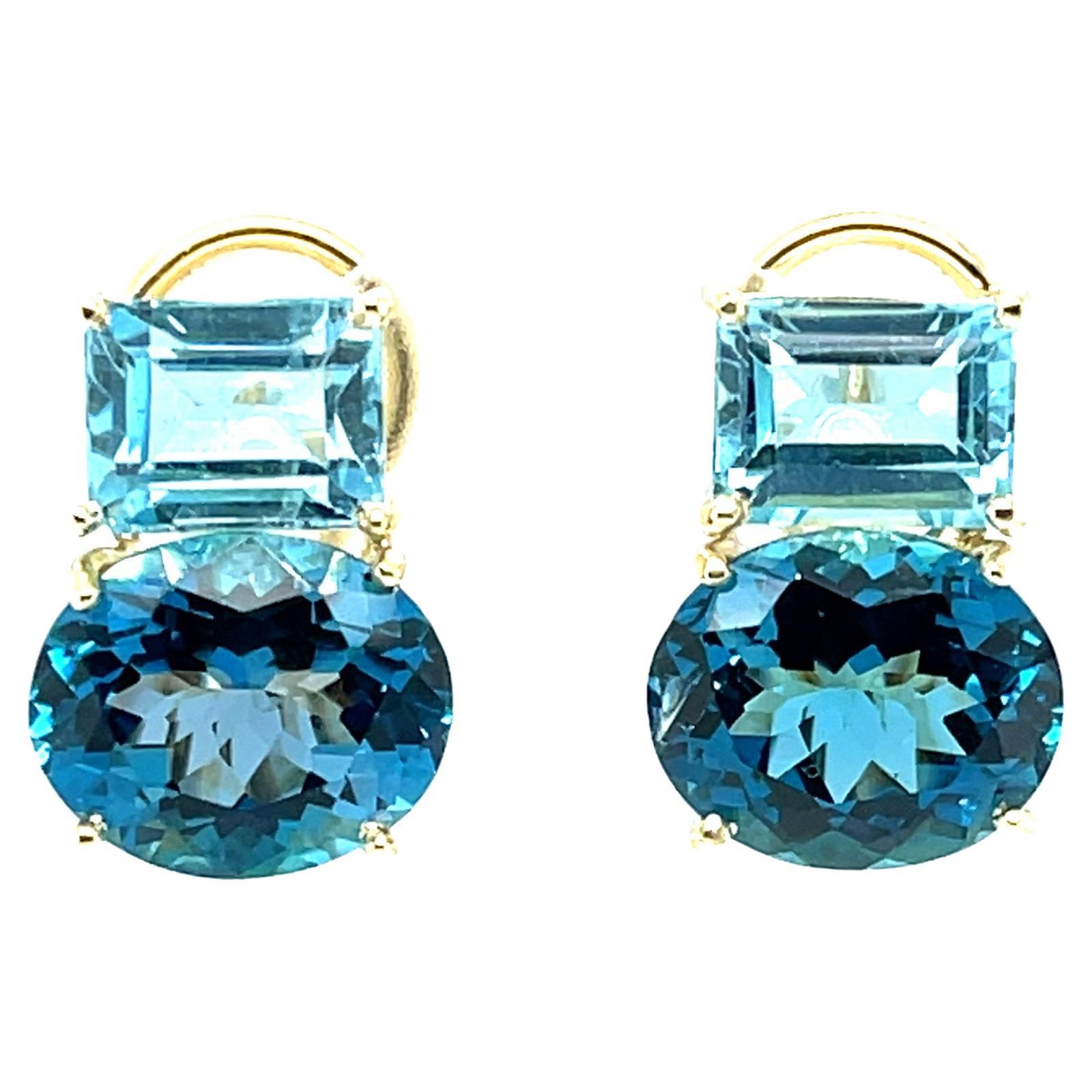 Swiss and Sky Blue Topaz Earrings in 18k Yellow Gold with French Clips