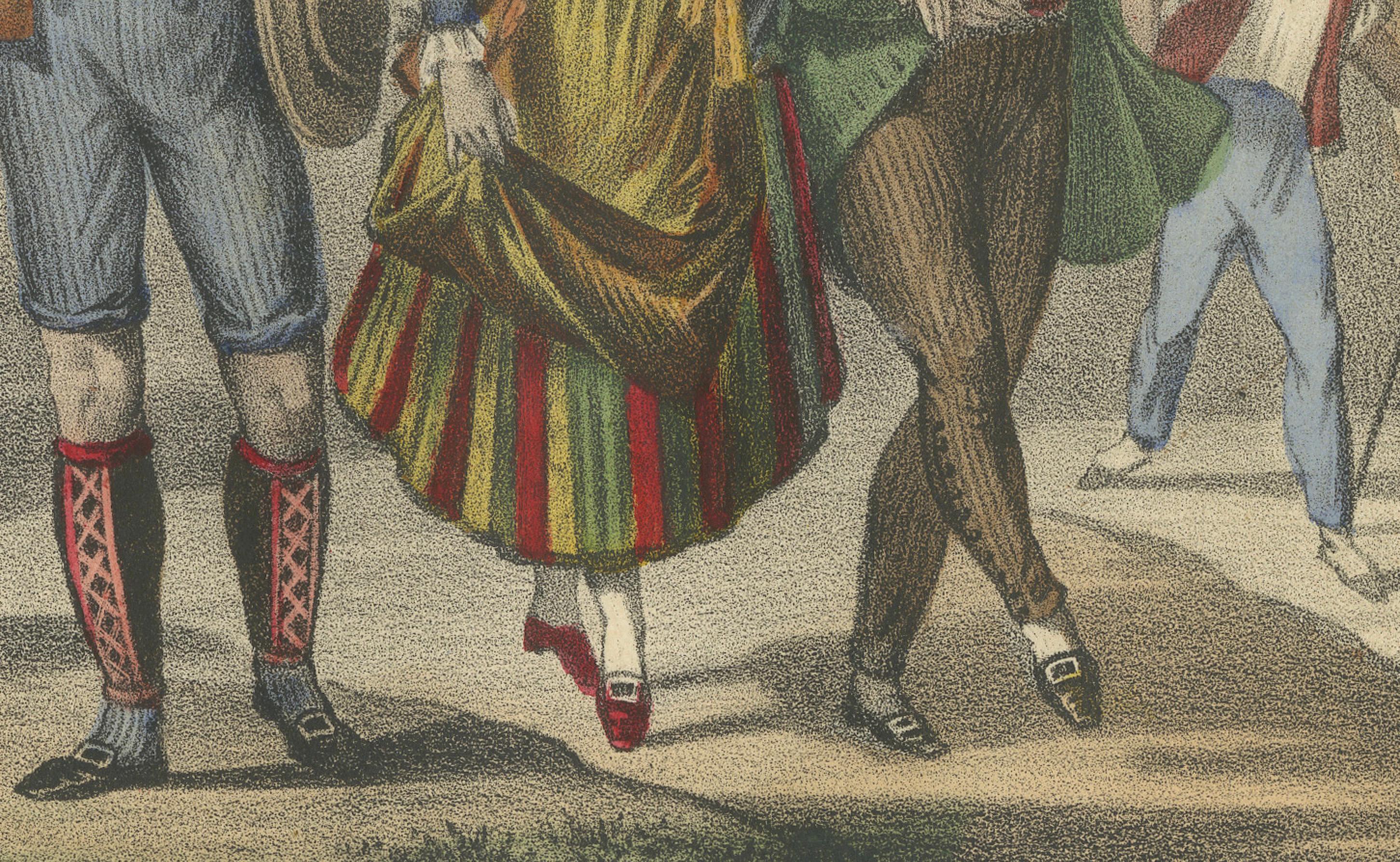 Schweizer und Tiroler Trachten - Freiburger Verlobte und Tiroler Figuren, um 1845 (Mittleres 19. Jahrhundert) im Angebot