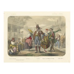 Schweizer und Tiroler Trachten - Freiburger Verlobte und Tiroler Figuren, um 1845