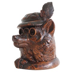 Encrier suisse ancien du 19ème siècle en forme de chien de Black Forest accessoire de bureau sculpté à la main