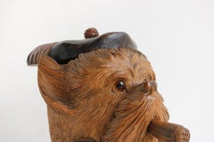 Swiss Antique 19th Century Black Forest Dog Tobacco Jar Cigar Box Humidor Carved
