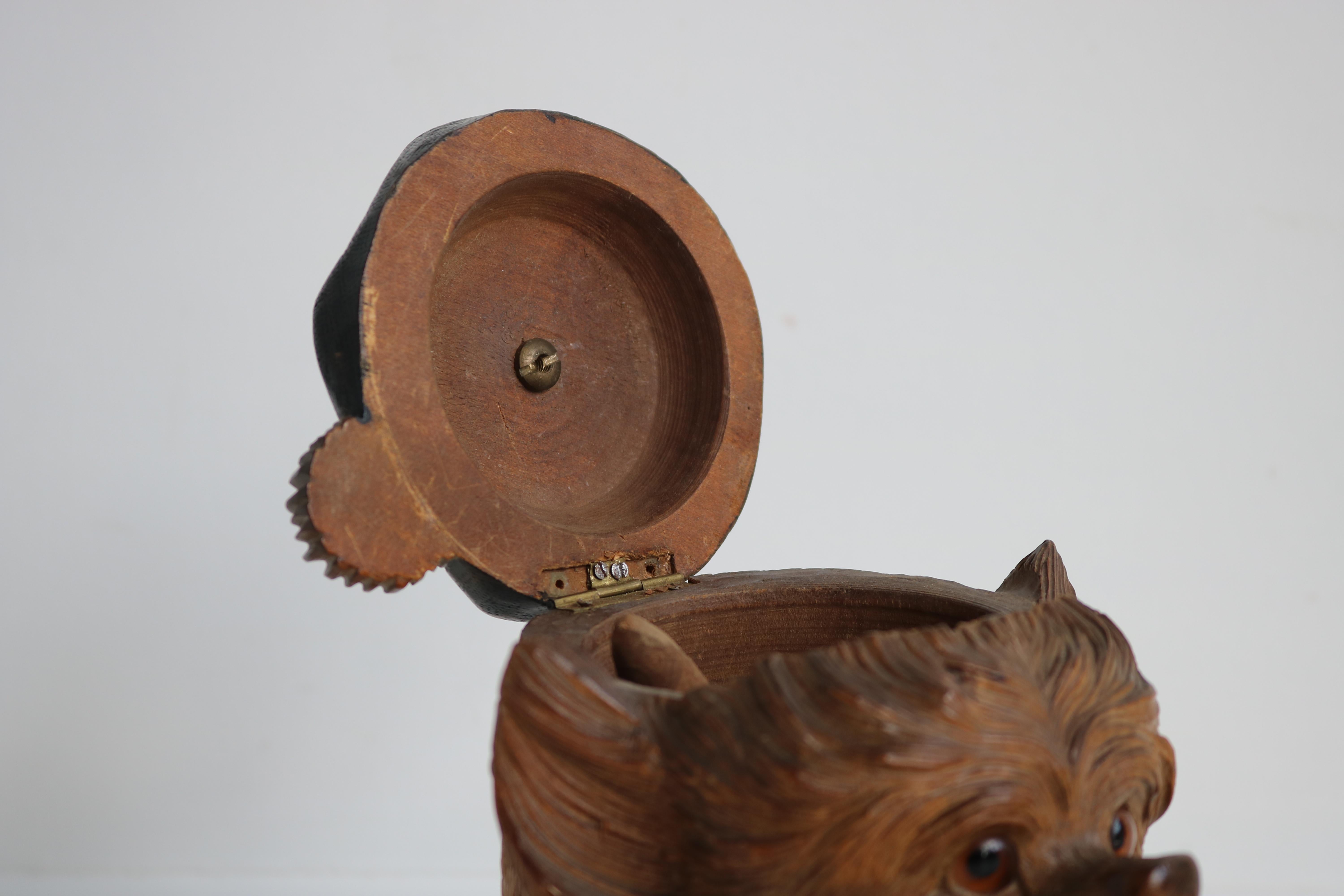 Swiss Antique 19th Century Black Forest Dog Tobacco Jar Cigar Box Humidor Carved 3
