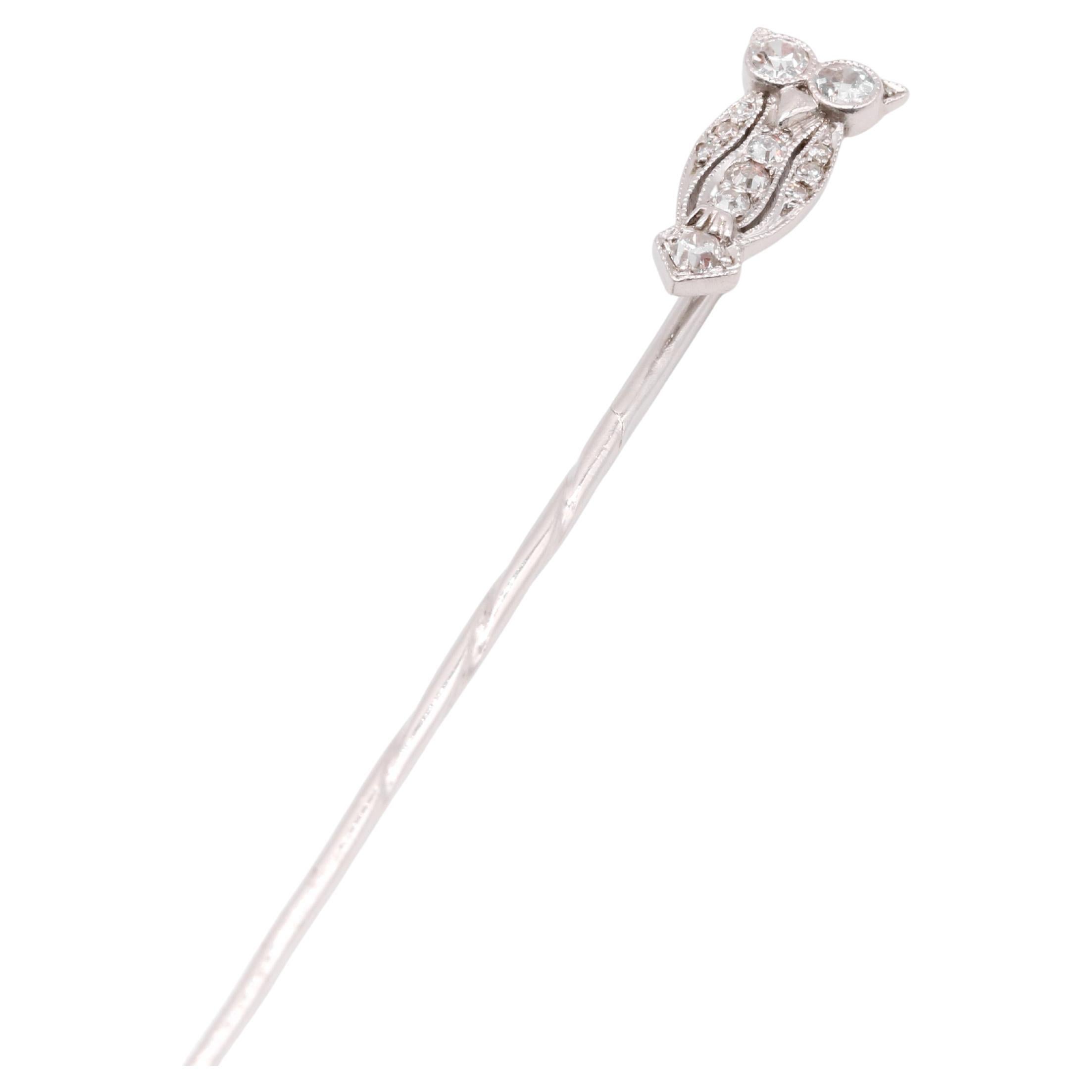 Schweizer Art Deco 1920er Jahre Platin Diamant Eule Stick Pin