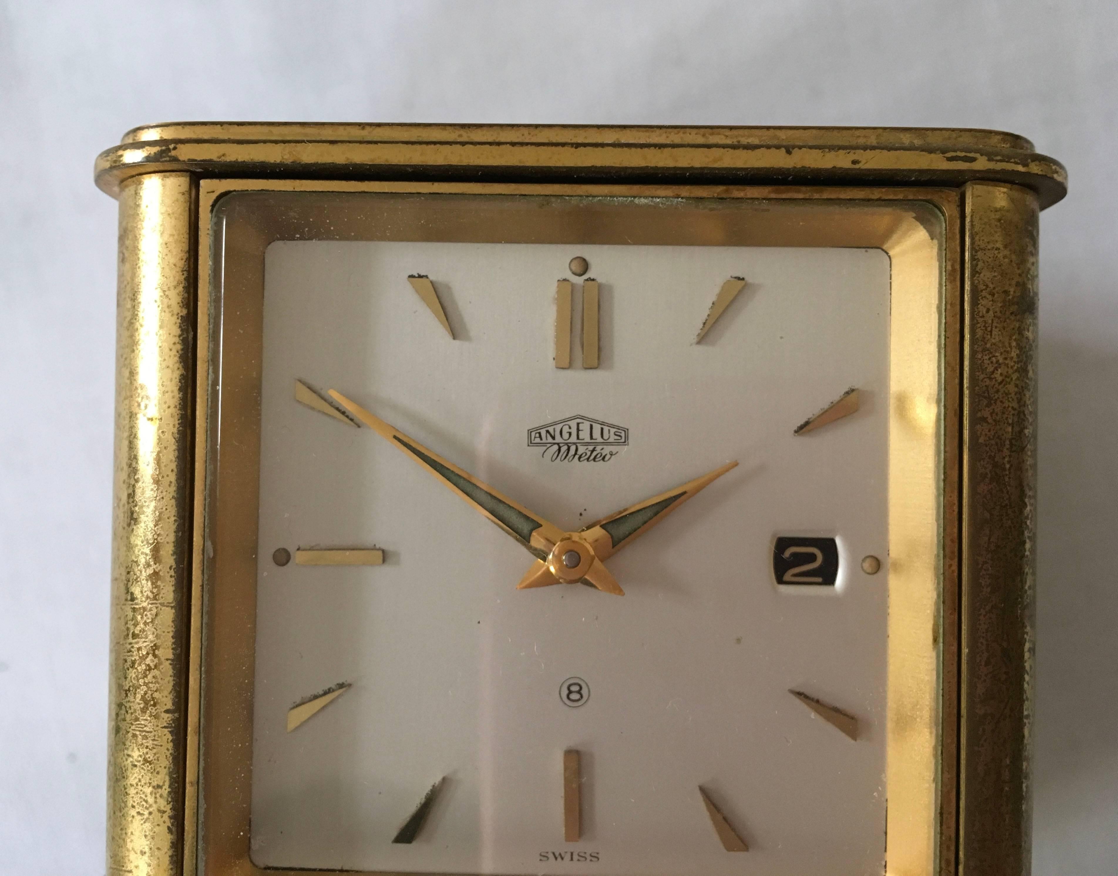 Mid-20th Century Swiss Art Deco Brass Angelus Meteo Desk Clock Weather Station