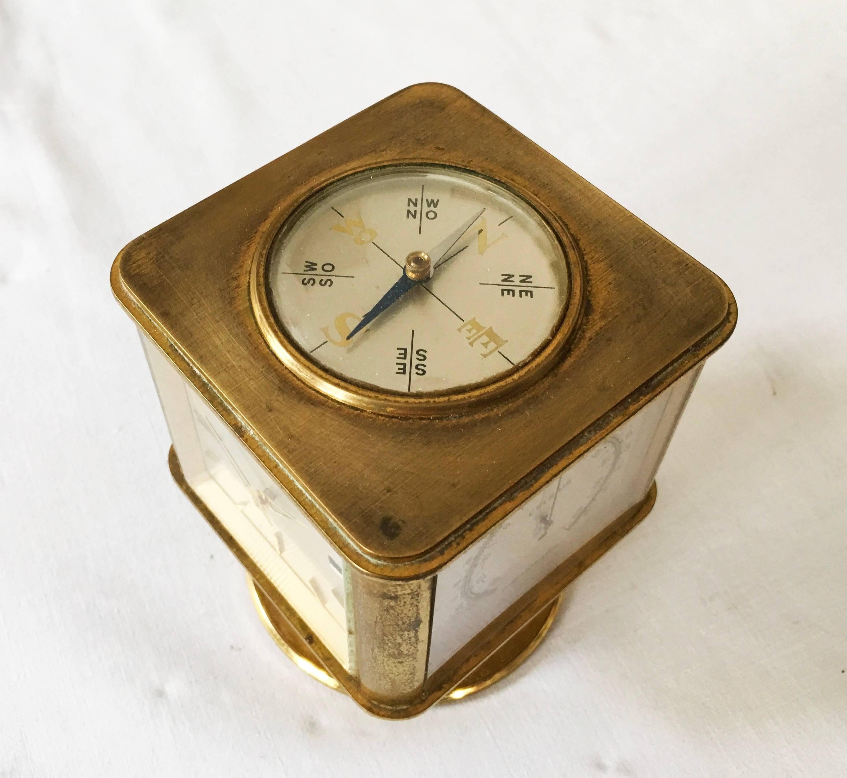 Swiss Art Deco Brass Angelus Meteo Desk Clock Weather Station 2