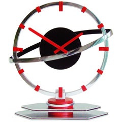 Swiss Art Deco Chrome, Red and Black Enamel Mechanical Saturn Clock by Movado Swiss Art Deco Chrome, Red and Black Enamel Mechanical Saturn Clock by Movado