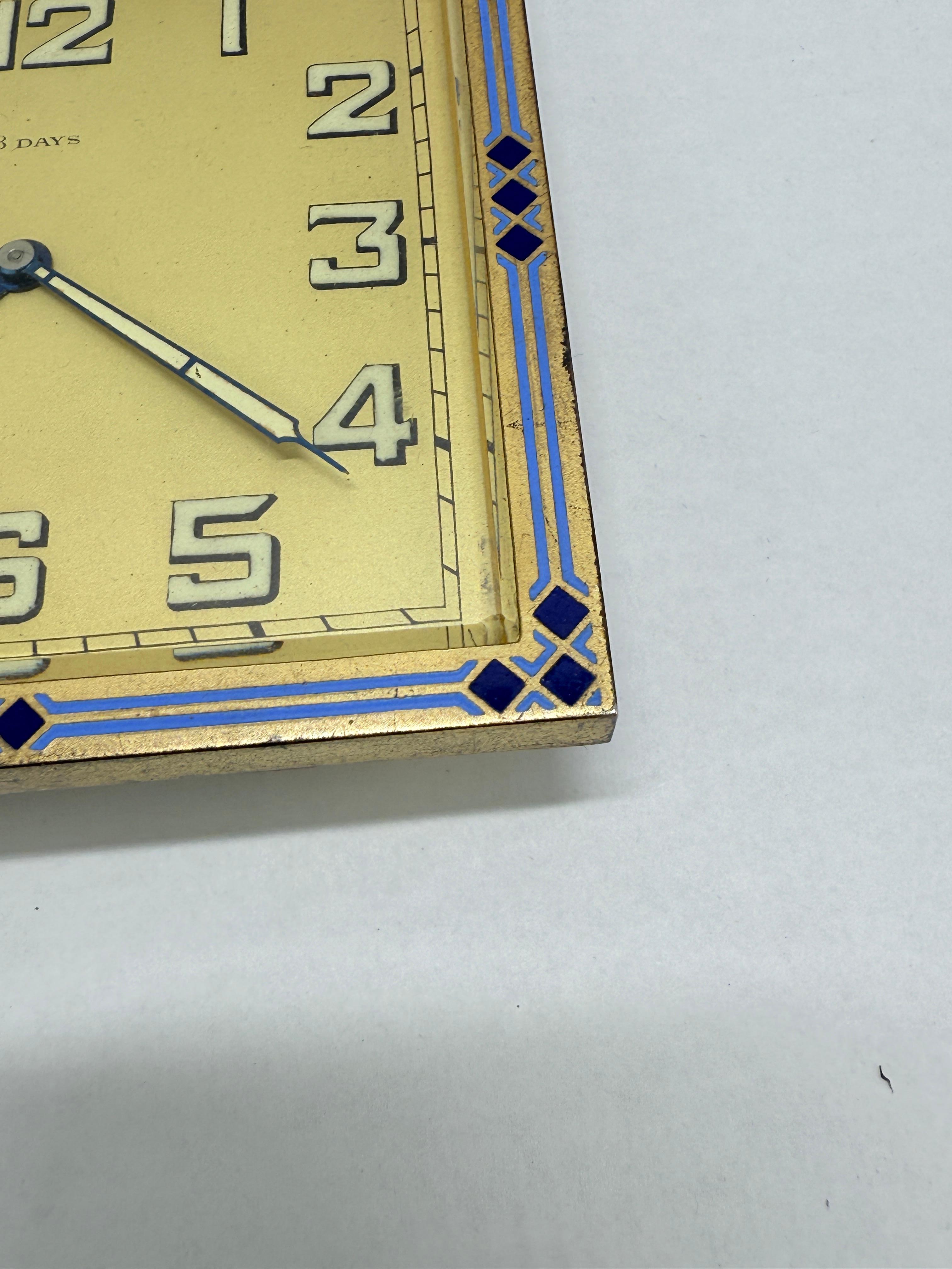 Swiss Art Deco Enamel-Border 8-Day Desk Clock, c. 1925–1935 *Luminescence* For Sale 5