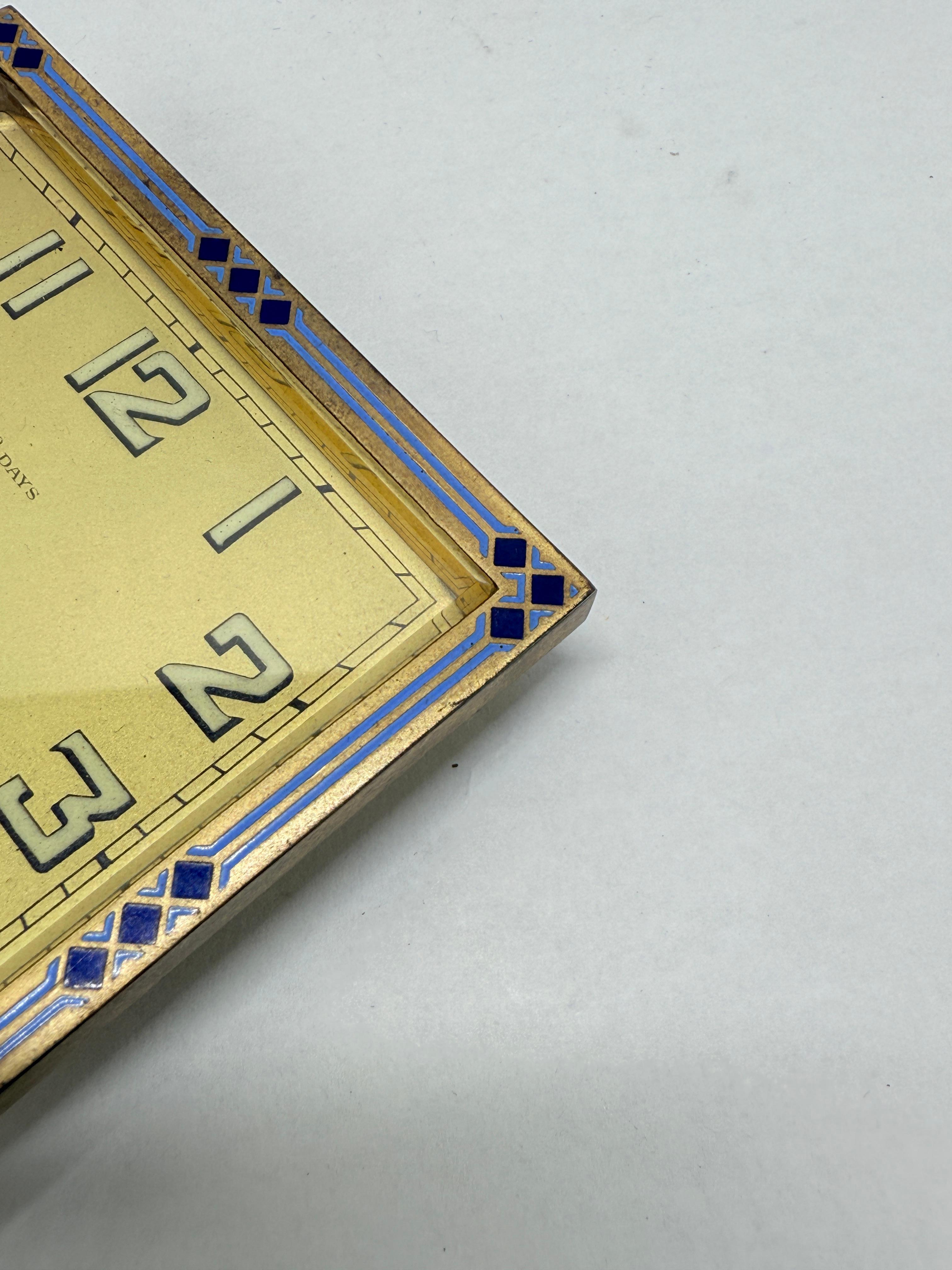 Swiss Art Deco Enamel-Border 8-Day Desk Clock, c. 1925–1935 *Luminescence* For Sale 7